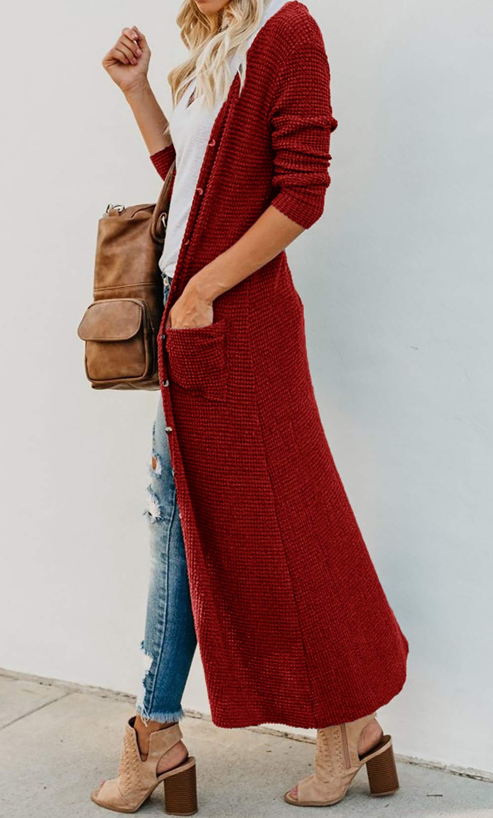 HZSONNE Women's Boho Long Casual Cardigan - Long Sleeve Button Down Knit Sweater with Front Pockets | Perfect for Fall Layering, Office Wear & Cozy Outfits