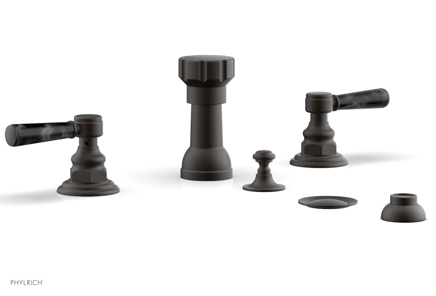 HENRI Four Hole Bidet Faucet Set with Black Marble Lever Handles - Model 161 62 - Perfect for Modern Bathroom Renovations and Luxury Home Upgrades