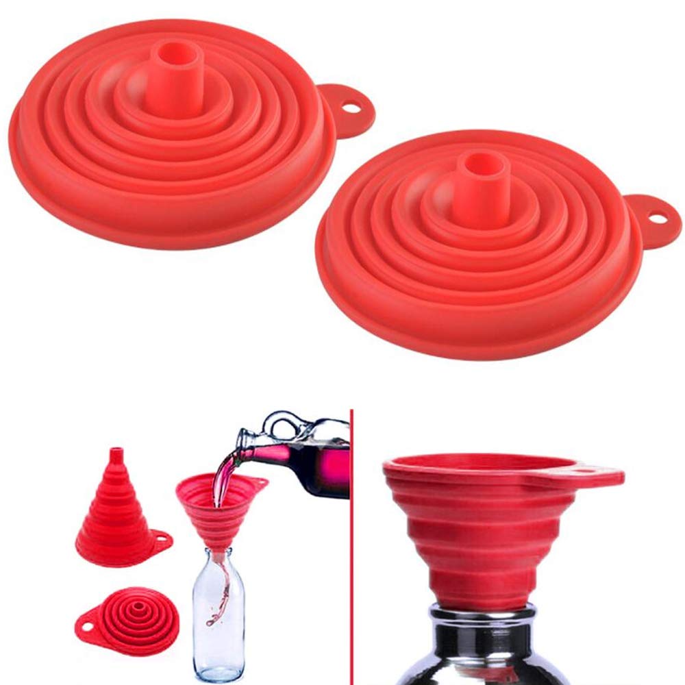 2-Pack Collapsible Silicone Funnel Set - Foldable Kitchen Funnel for Oil, Water & Liquids - Heat Resistant & Space Saving - Perfect for Cooking, Baking, Canning & DIY Projects