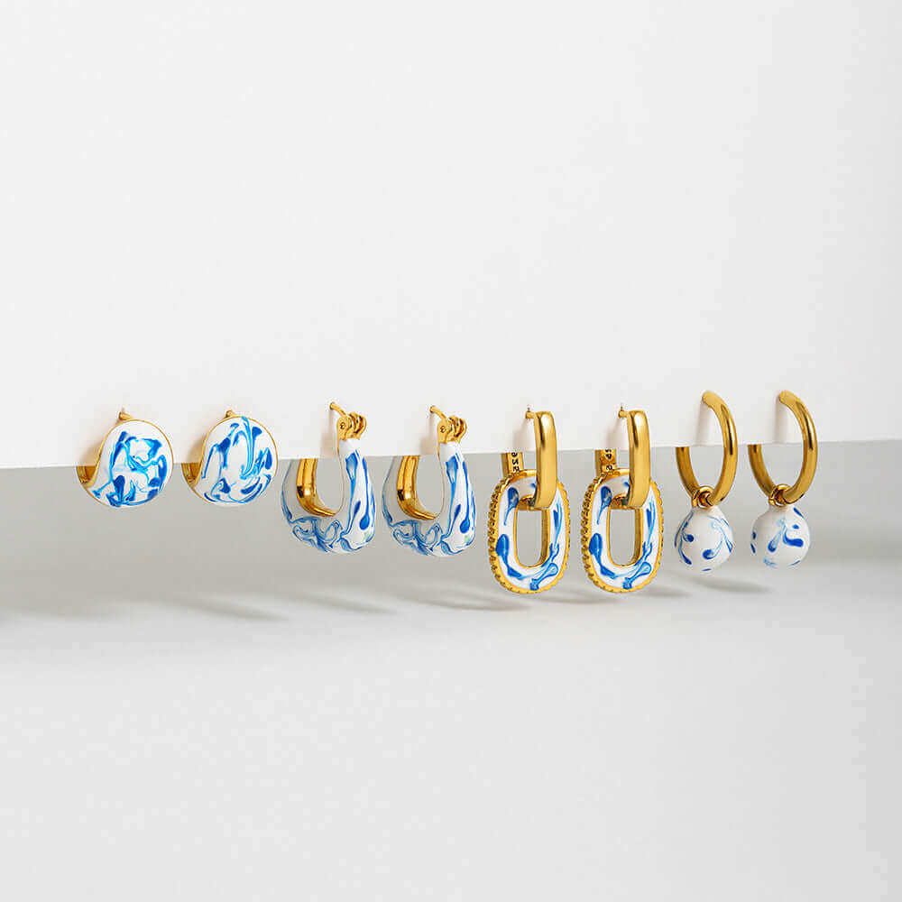 Elegant Porcelain Marble Hoop Earrings for Women - Trendy T225 Design | Perfect for Parties, Weddings & Everyday Wear