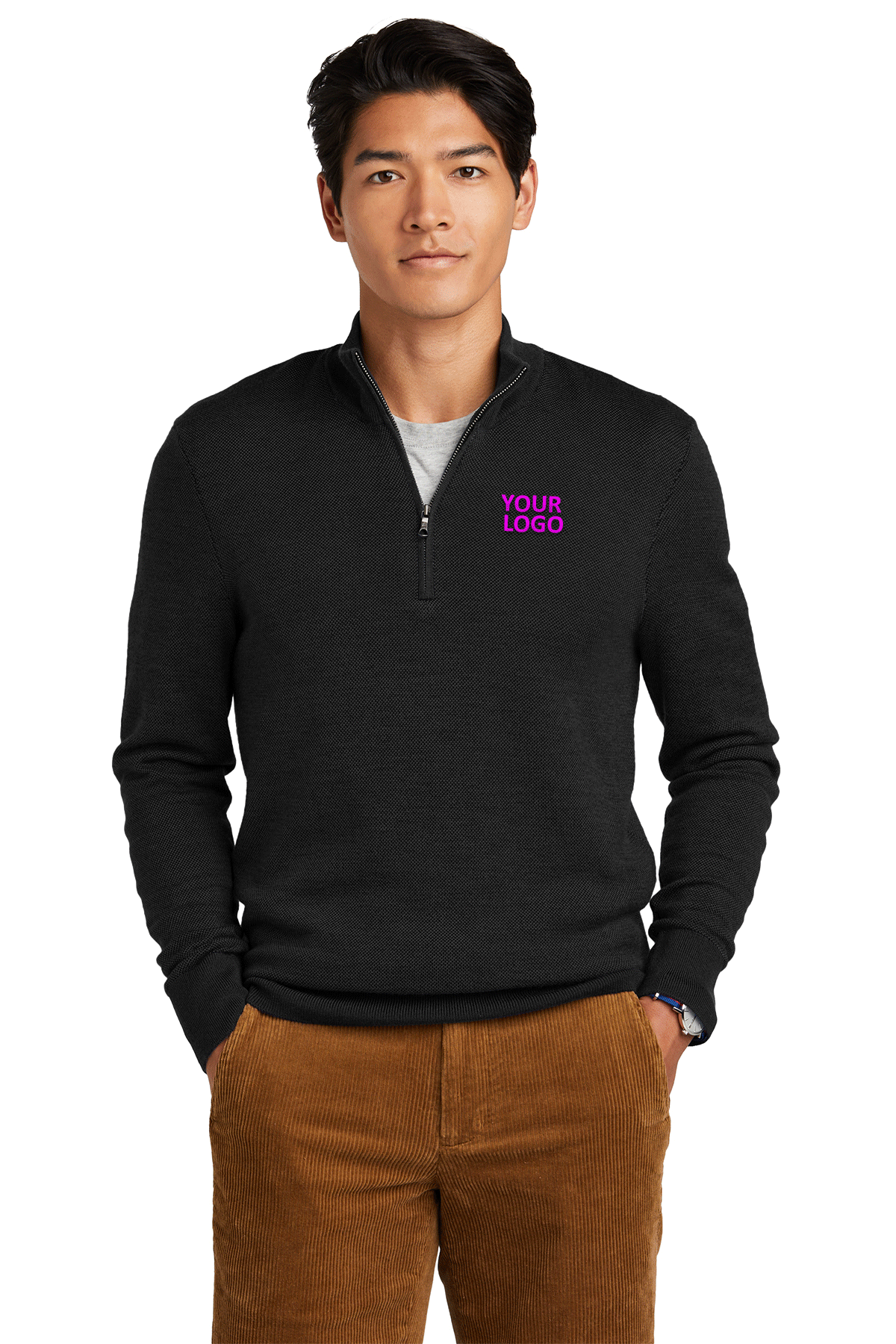 Brooks Brothers Washable Merino Wool 1/4 Zip Sweater for Men - Deep Black | Comfortable & Durable Pullover for Office, Casual Wear & Outdoor Activities