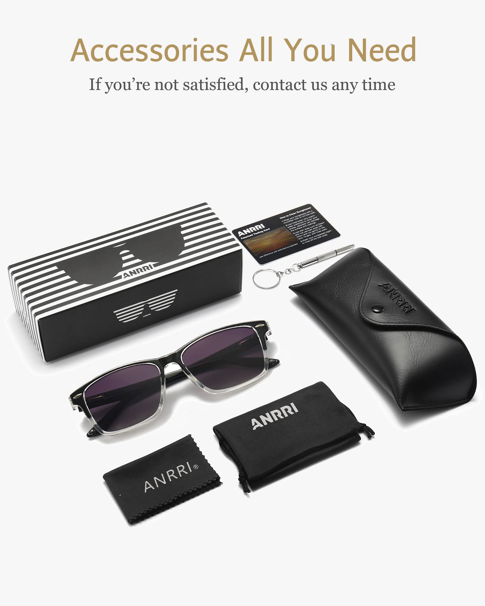 ANRRI Gradient Polarized Sunglasses for Men & Women - Retro Square UV Protection Sun Glasses with Spring Hinges - Perfect for Driving, Beach & Outdoor Activities