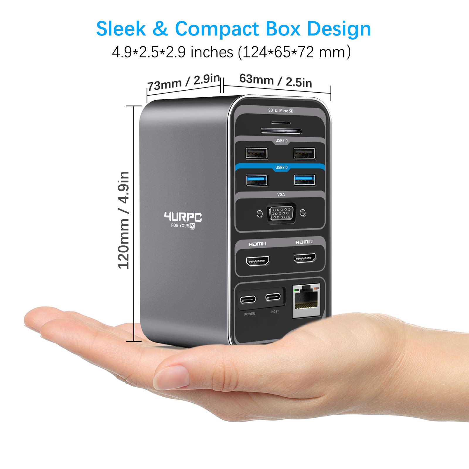 USB C Docking Station Dual Monitor with 2 HDMI Ports, VGA, 65W PD, 6 USB Ports, Ethernet, SD/TF Card Reader, Audio/Mic - Compatible with Windows & ChromeOS Laptops | Perfect for Home Office, Remote Work & Multi-Screen Productivity