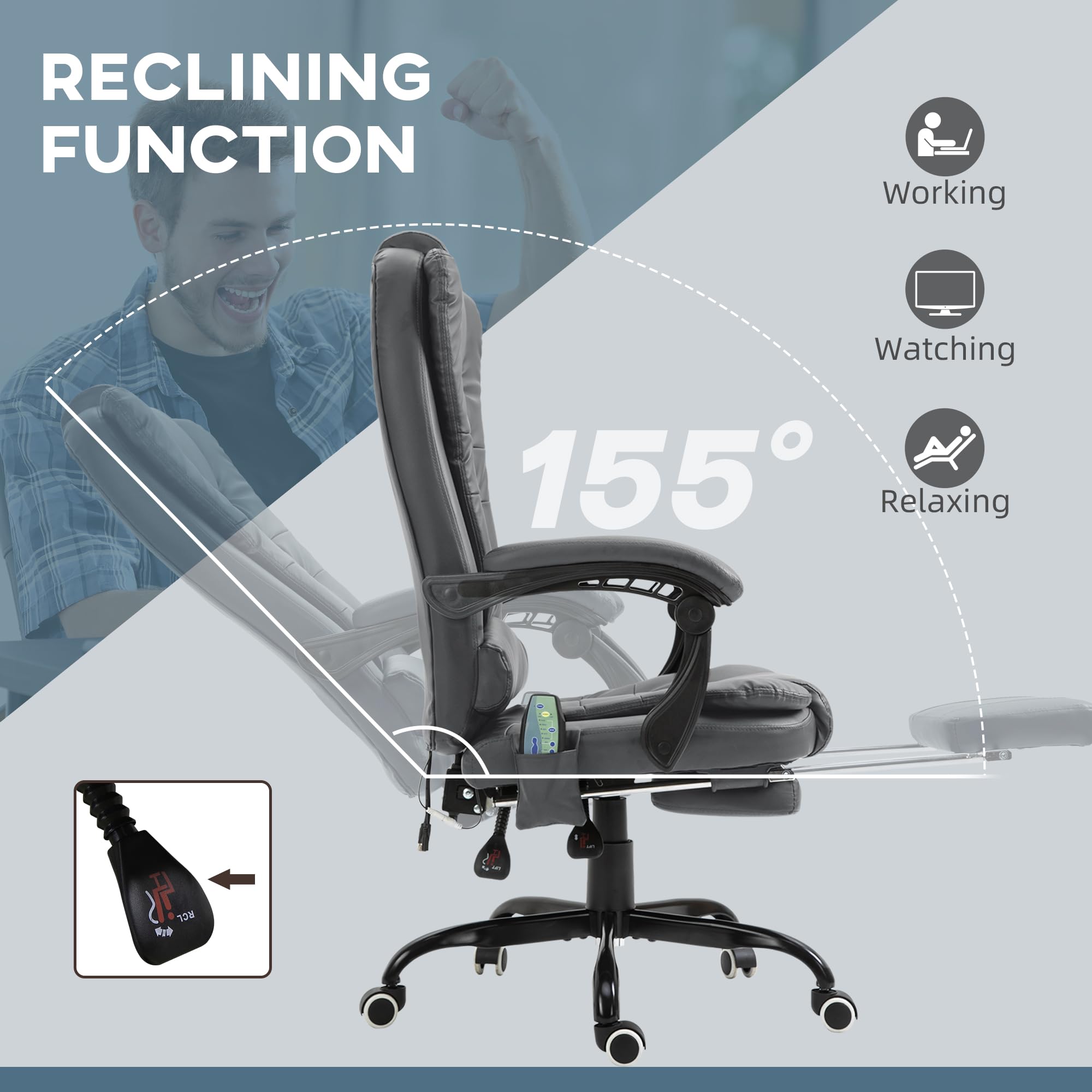 Vinsetto 7-Point Massage Office Chair with Lumbar Support & Footrest - for Home & Office Use