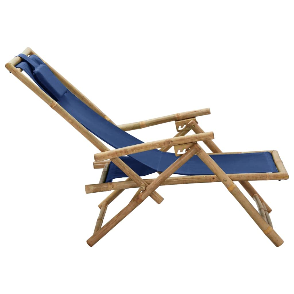 Farmhouse Style Lounge Chair - Reclining Armchair with Navy Blue Fabric & Bamboo Frame for Living Room, Office, Study, Bedroom - Cozy Reading Chair & Club Chair for Apartments
