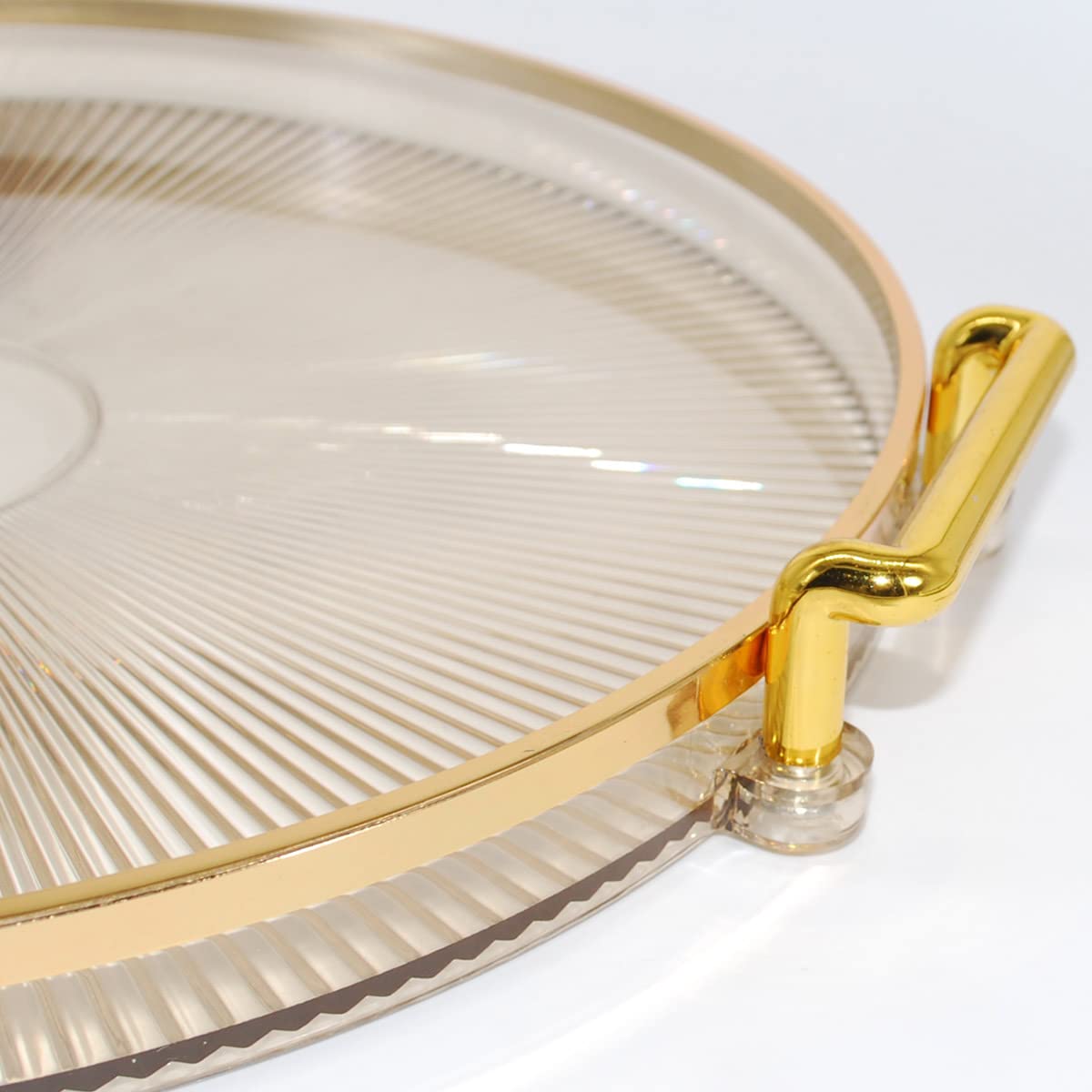 Modern Round Plastic Decorative Tray with Gold Handles - 11.61