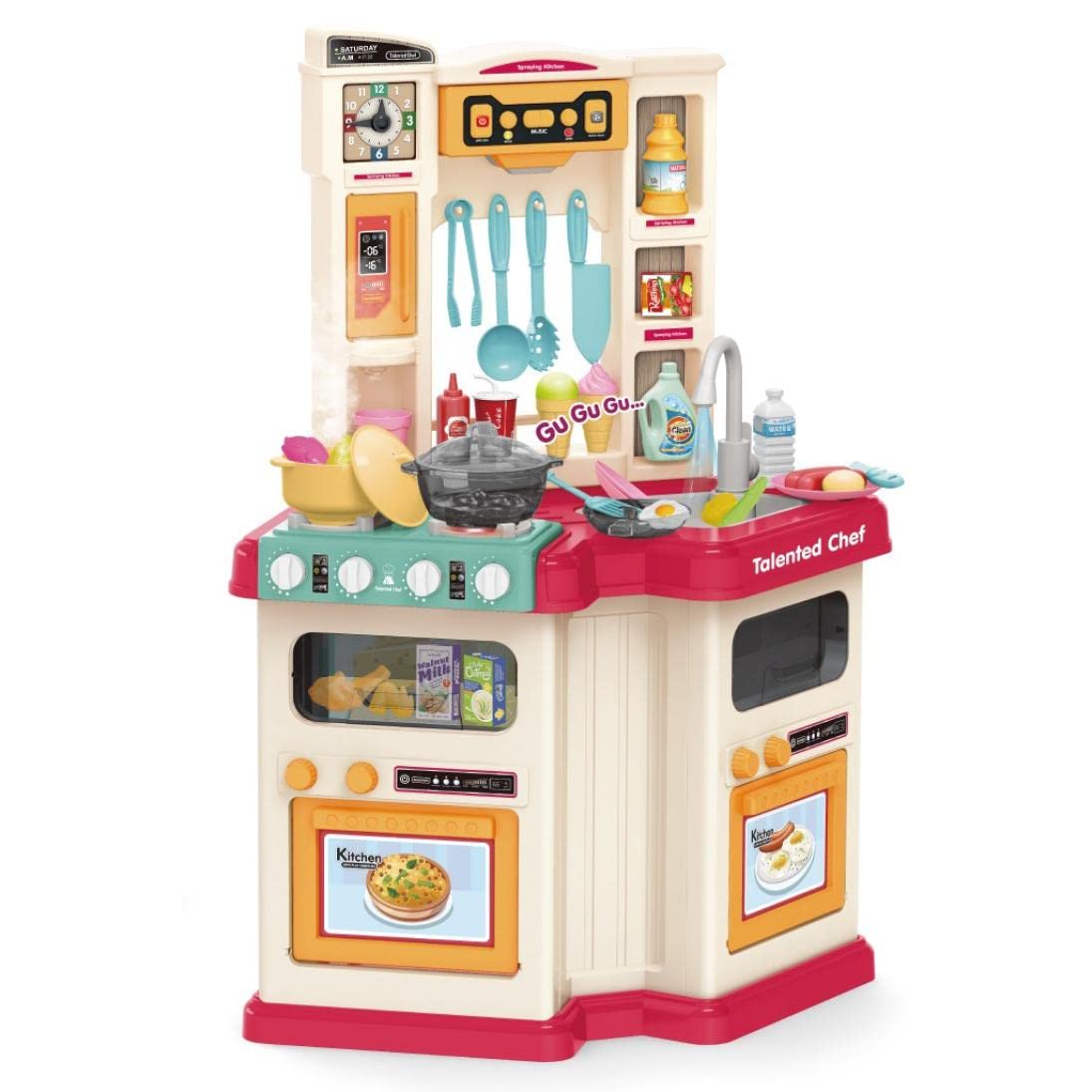 Realistic Kids Kitchen Play Set with Lights, Sounds & Steam - Interactive Toy Kitchen with Water Outlet - Pretend Cooking Playset for Toddlers & Children (Indoor Pretend Play, Birthday Gift, Role-Playing Games)
