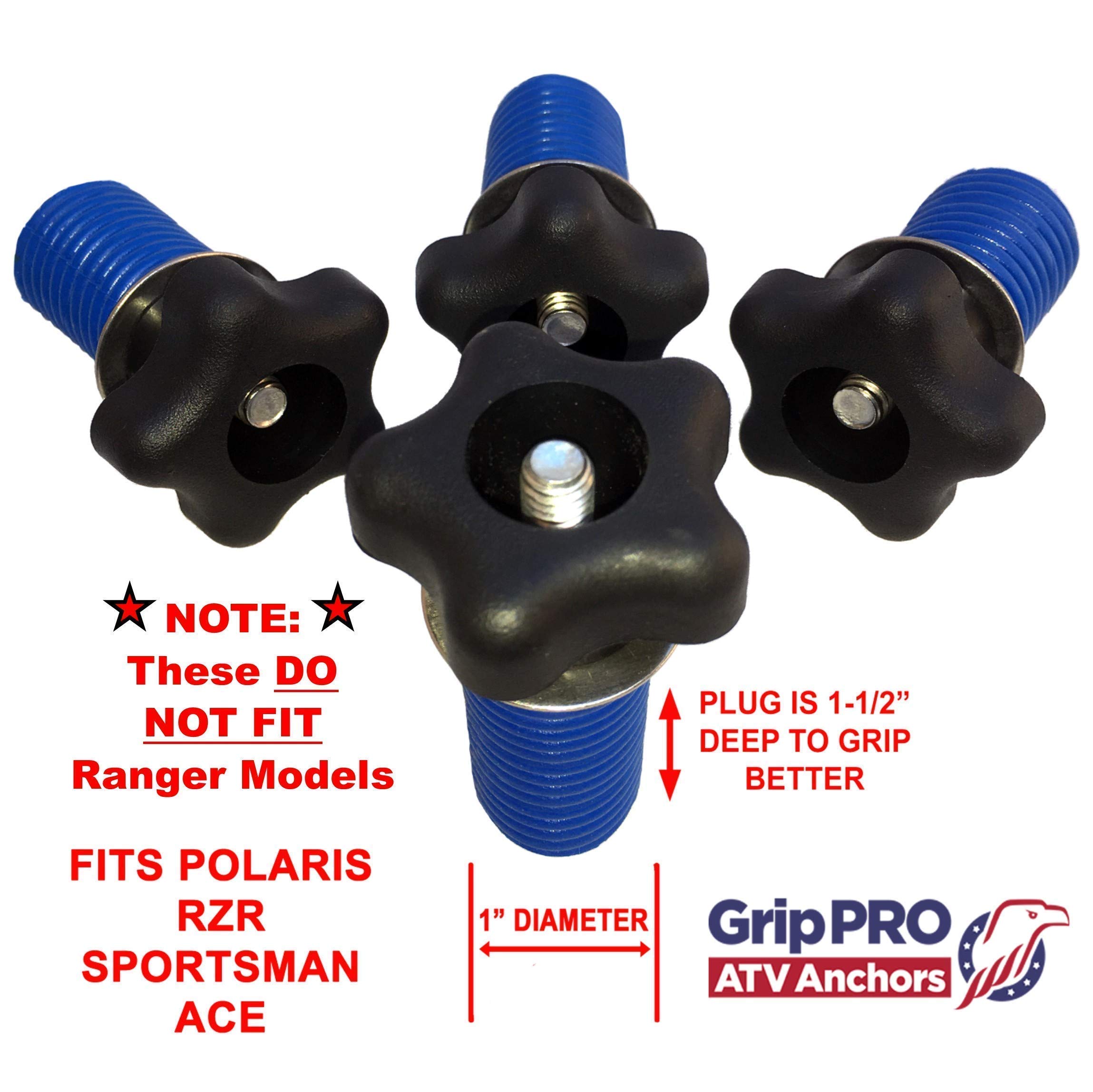 GripPRO ATV Tie Down Anchors Kit - 4 Knob & 4 Twist Lock Anchors for Polaris RZR & Sportsman (Not for Ranger/General) - Secure Your ATV for Transport & Storage