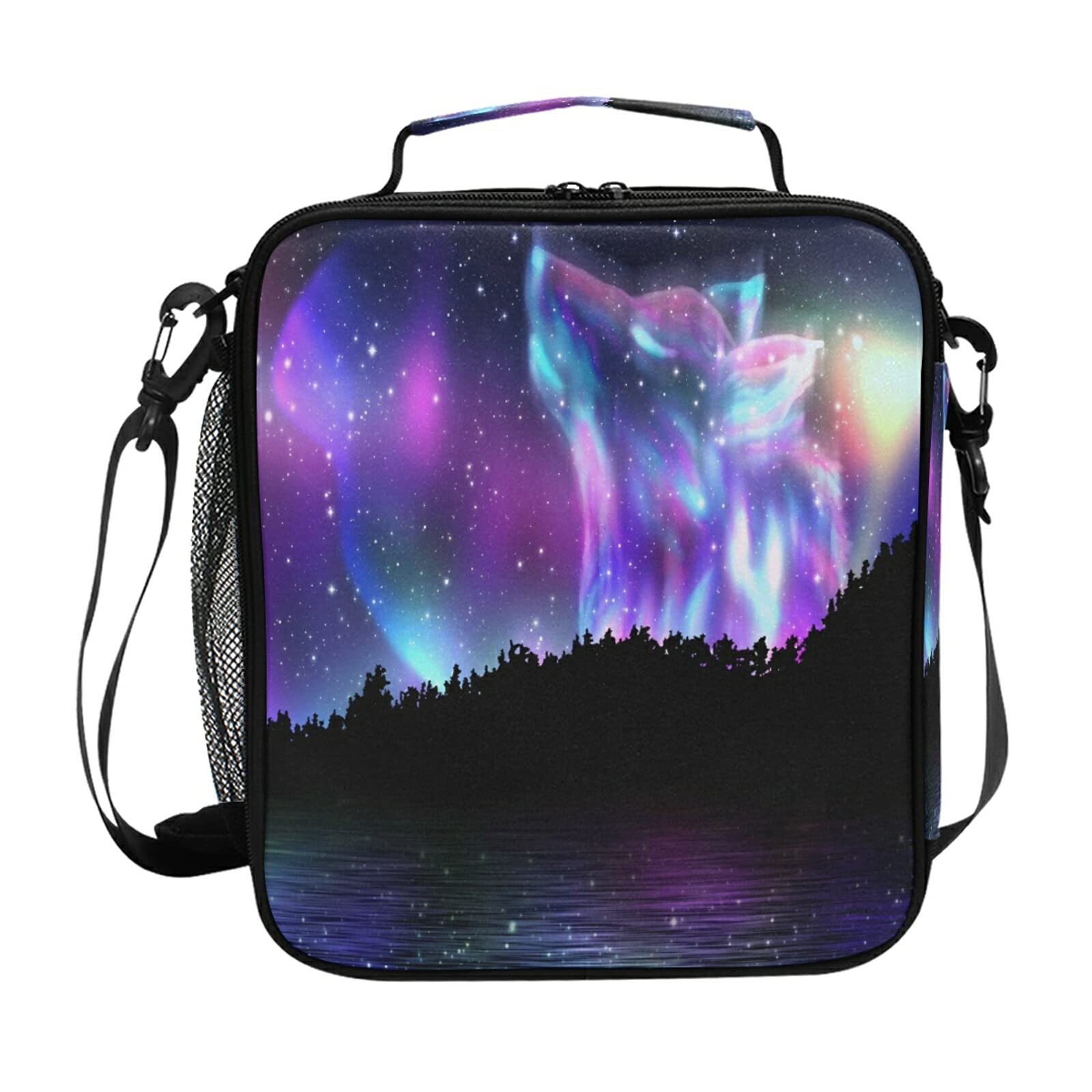 **Insulated Lunch Bag with Adjustable Strap - Leakproof & Portable Cooler Tote for Work, School, Picnic - Fantasy Galaxy Wolf Design for Men, Women, Kids**    *(Perfect for Office, School, Travel, Camping & Outdoor Activities - Keeps Food Fresh & Cold/Hot for Hours)*
