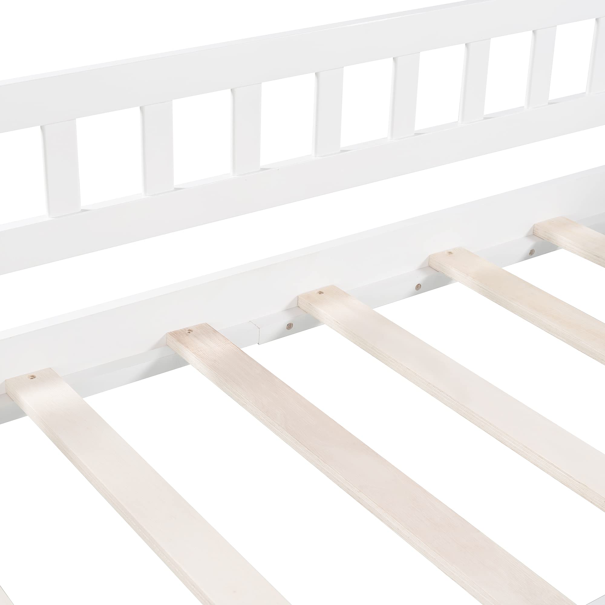 Knocbel Twin Size Low Loft Bed with Floor Platform - White Wooden Bunk Bed with Guardrails, Reversible Slide & Ladder (77.4