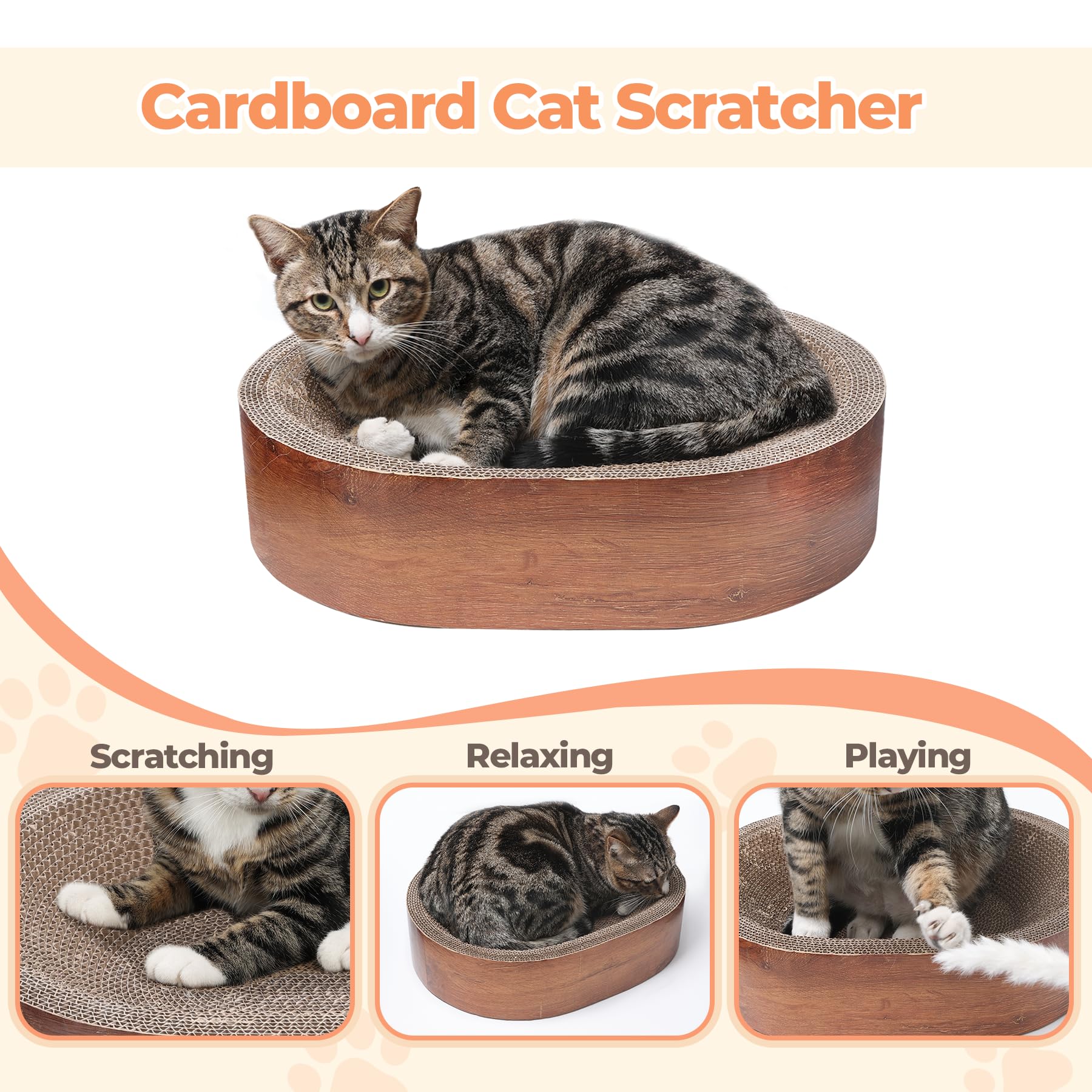 ComSaf Durable Corrugated Cardboard Cat Scratcher Bed & Lounge - Long Lasting Scratch Pad Board for Indoor Cats to Protect Furniture & Sofa (Oval Shape) - Perfect for Playtime, Napping & Protecting Your Home Decor