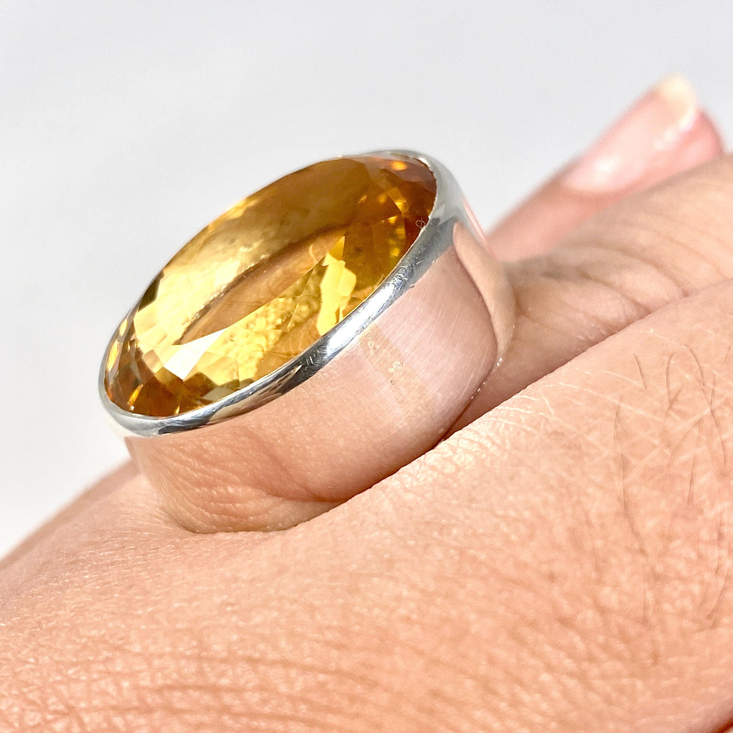 Natural Citrine Faceted Oval Ring - Size 11 - KRGJ2835 - Elegant Jewelry for Women, Perfect for Weddings, Parties & Everyday Wear