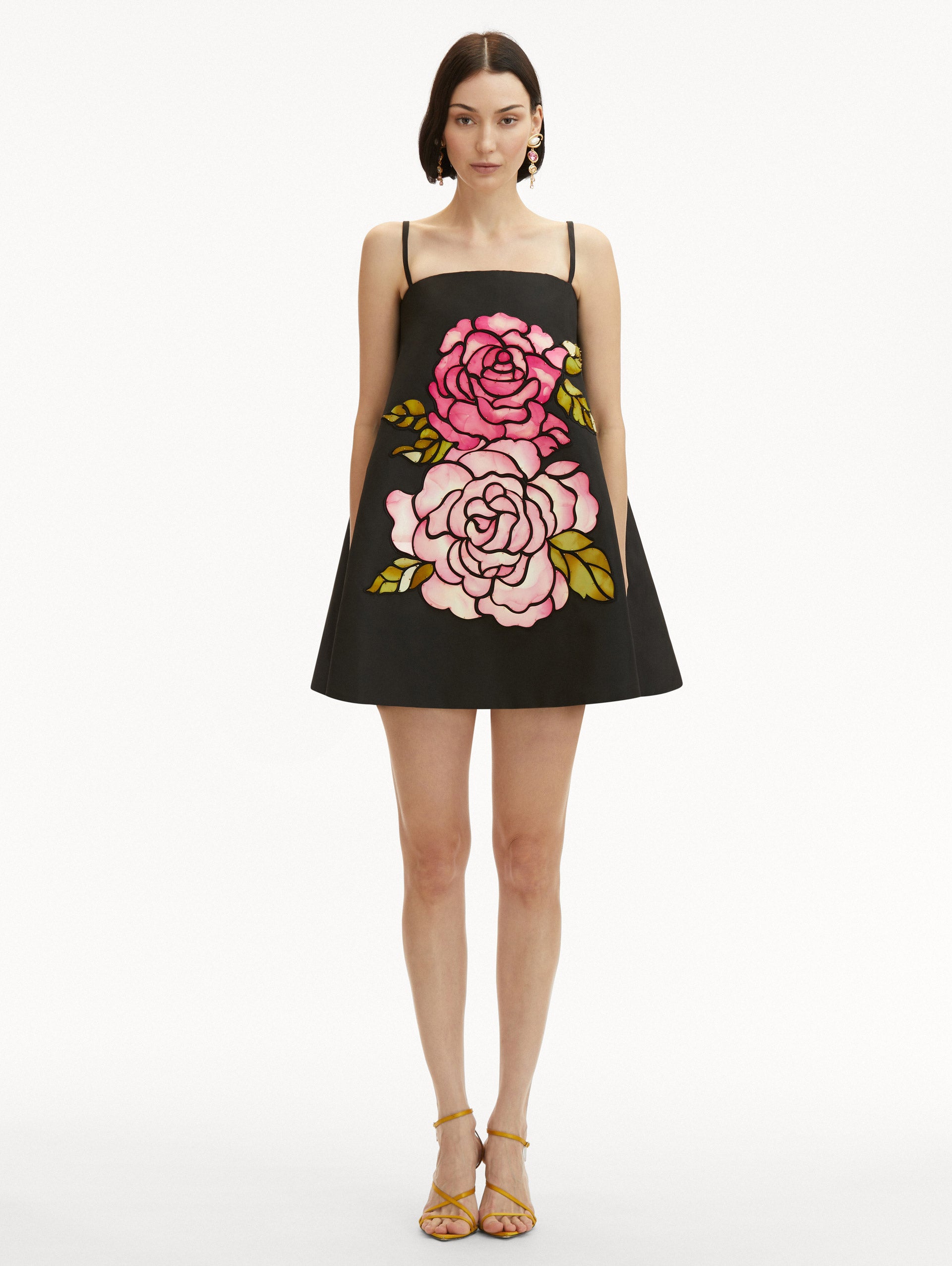 English Rose Mosaic Print Trapeze Dress - Flowy A-Line Summer Dress for Women, Perfect for Garden Parties, Date Nights & Vacation Wear