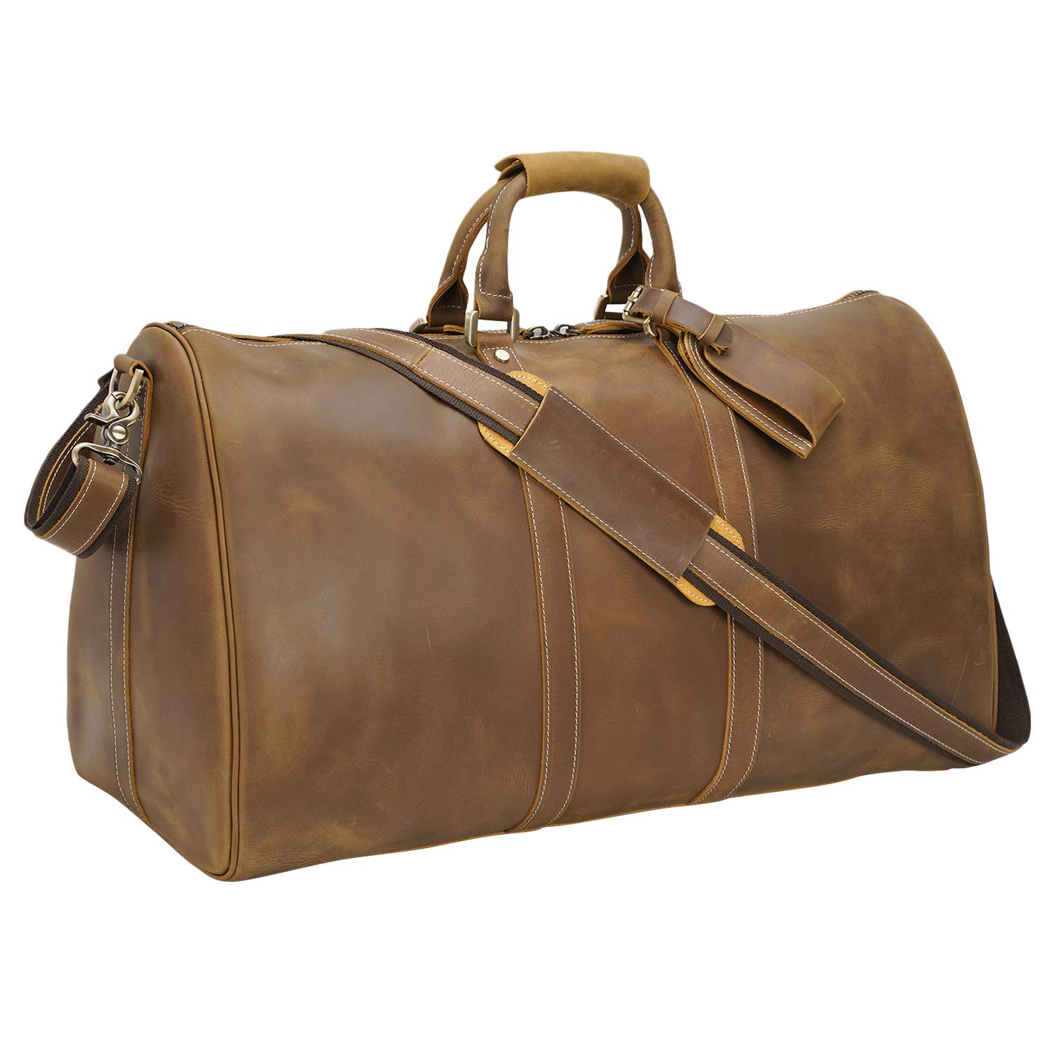 Polare 23 Inch Full Grain Leather Travel Duffel Bag - Premium Weekender & Overnight Duffle for Men (Light Brown) - Perfect for Business Trips, Gym & Weekend Getaways