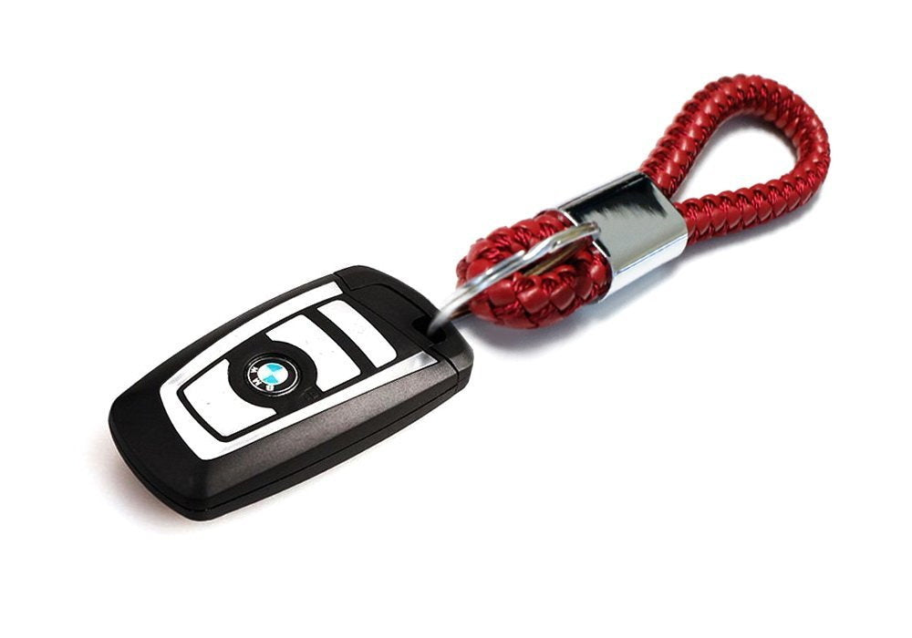 Braided Leather Keychain with Ring - Durable Red Leather Strap for Car Keys & Key Fobs | Perfect for Key Organization & Easy Access in Car, Home, or Office