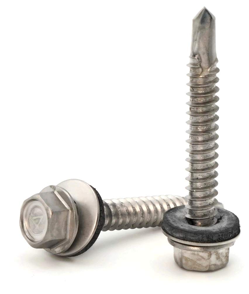 #14 x 3/4 Inch Stainless Steel Hex Head Roofing Screws with Sealing Washer - Self Drilling Roofing Nails (1000 Pack) - Ideal for Metal Roofing, Siding & Construction Projects