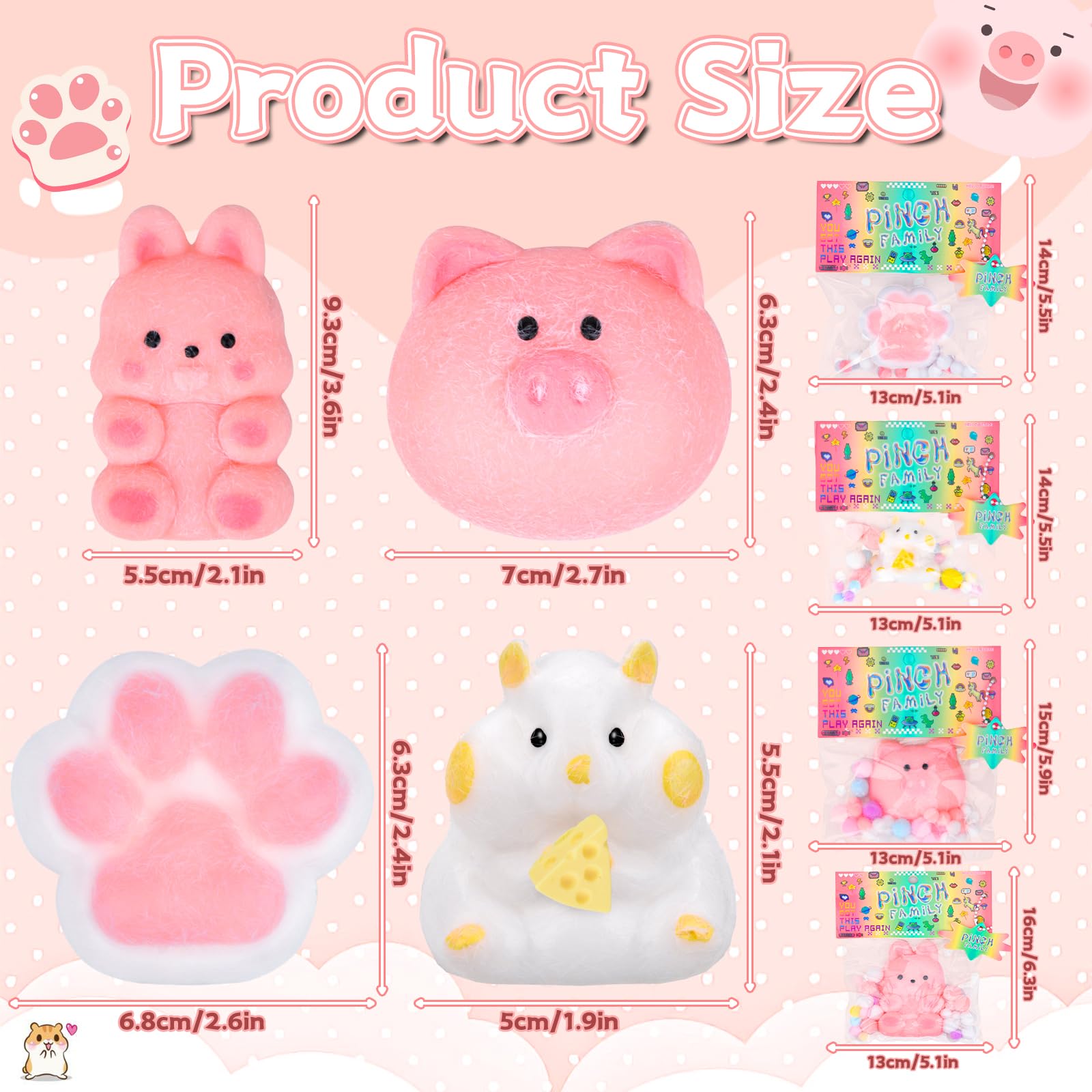 Pipihome Mochi Squishy Kawaii Hamster Stress Relief Toy - Soft Squeeze Cute Hamster Plush for Kids & Adults - Perfect for Birthday Gifts, Party Favors, and Anxiety Relief at Home, School or Office