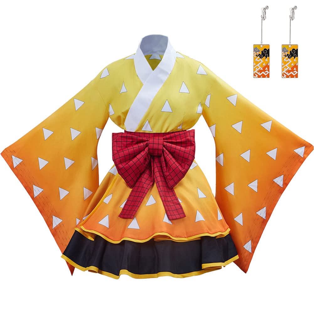 Agatsuma Cosplay Kimono Dress - Japanese Anime Costume with Wig & Earrings Set for Halloween, Cosplay Events & Themed Parties