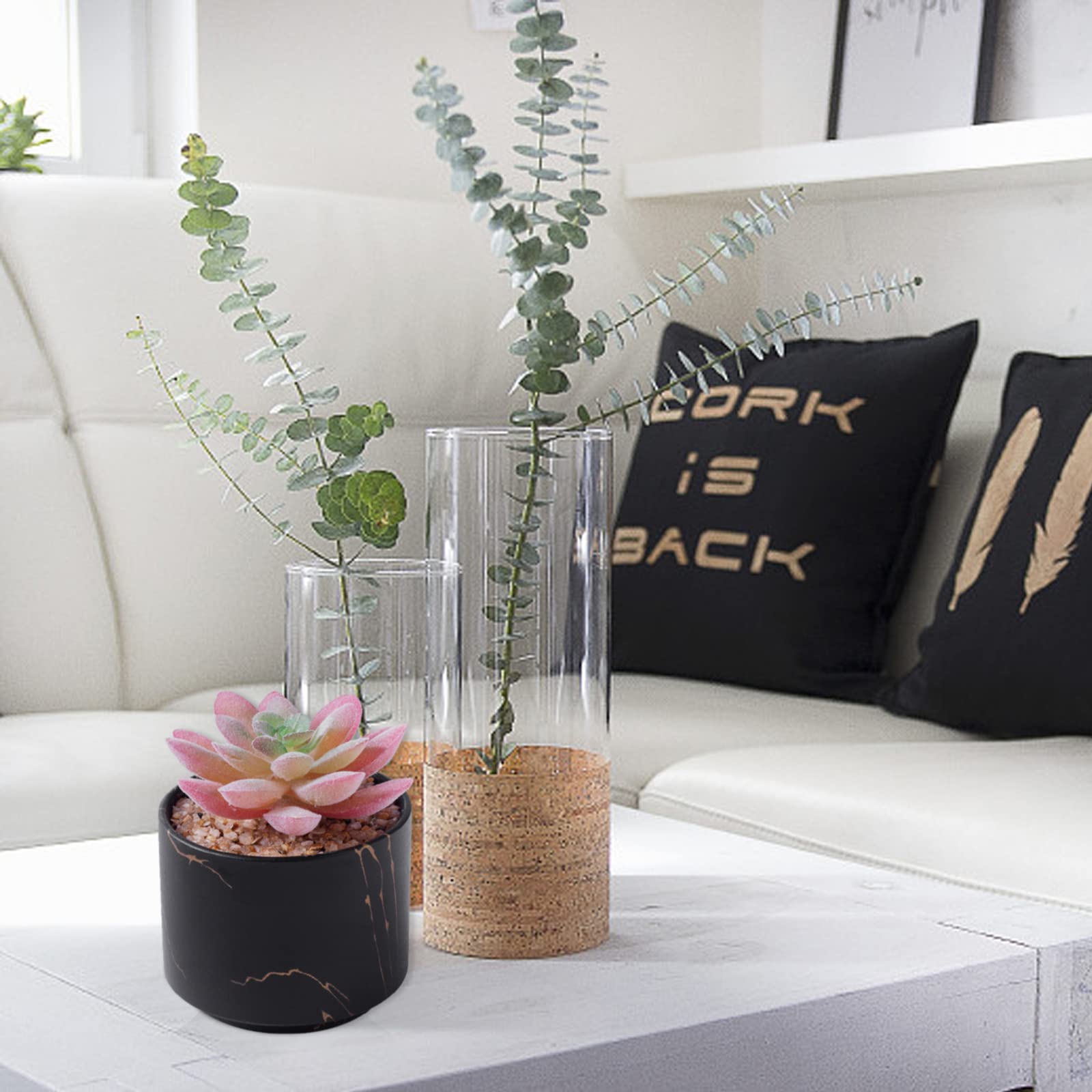 Zenmag Mini Artificial Succulents in Black Ceramic Pots - Fake Plants for Desk, Office, Home Decor - Perfect for Living Room, Bathroom, Bedroom & Aesthetic Workspace - Cute Tabletop Decor for Women (1PC)