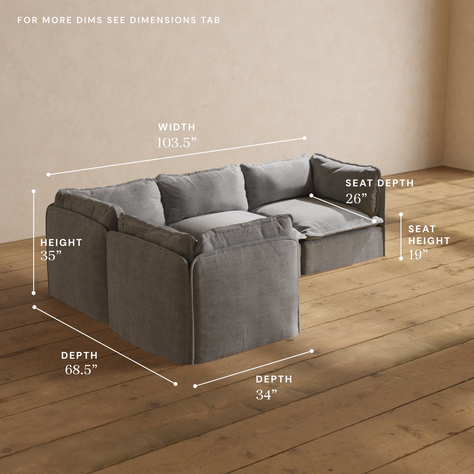 Modular Performance 4-Seater Corner Sectional Sofa in Ash Gray - Modern L-Shaped Couch for Living Room, Family Room & Lounge Areas | Relaxed Blend Fabric | Space-Saving Design