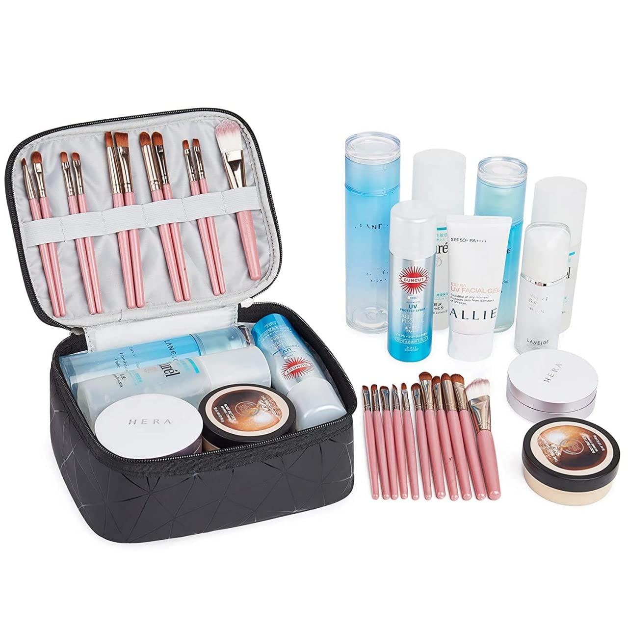 Dherik Tradworld Double Layer Waterproof Cosmetic Bag Organizer - Travel Makeup Pouch for Women & Girls - Perfect for Toiletries, Cosmetics, Jewelry Storage - Ideal for Travel, Gym, Beach & Daily Use