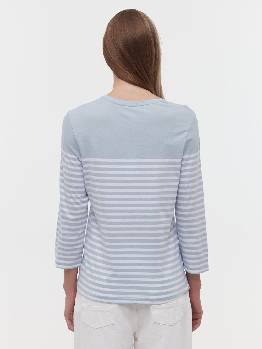 Arian Nautical Stripe 3/4 Sleeve T-Shirt for Men - Classic Blue & White Striped Casual Top for Summer Boating & Beach Outfits