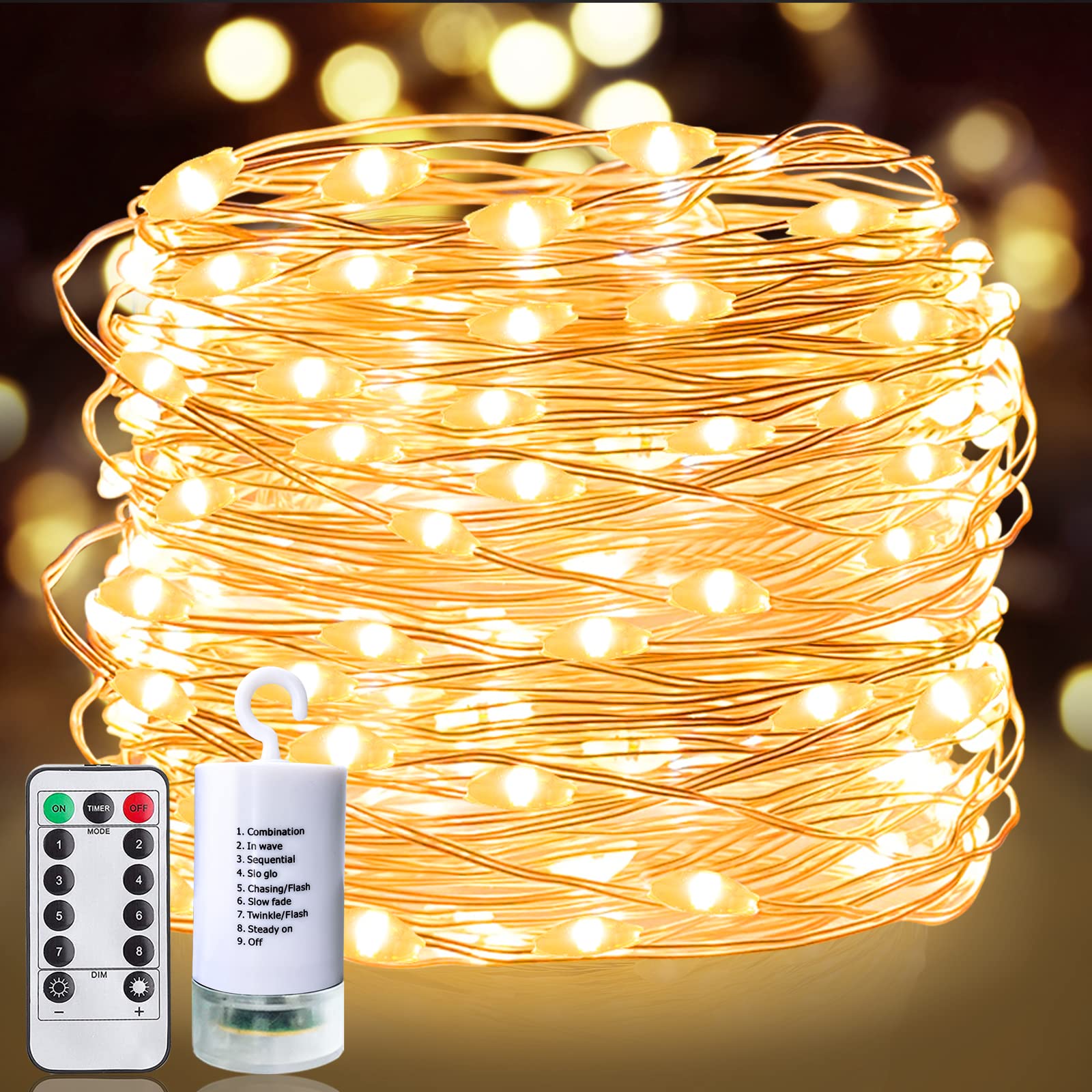 200 LED 65.6 Ft Battery Operated Christmas Fairy String Lights - 8 Modes with Timer Remote, Warm White Copper Wire Fairy Lights for Bedroom, Indoor Christmas Decorations - Perfect for Holiday Home Decor, Wedding, Party & Outdoor Lighting