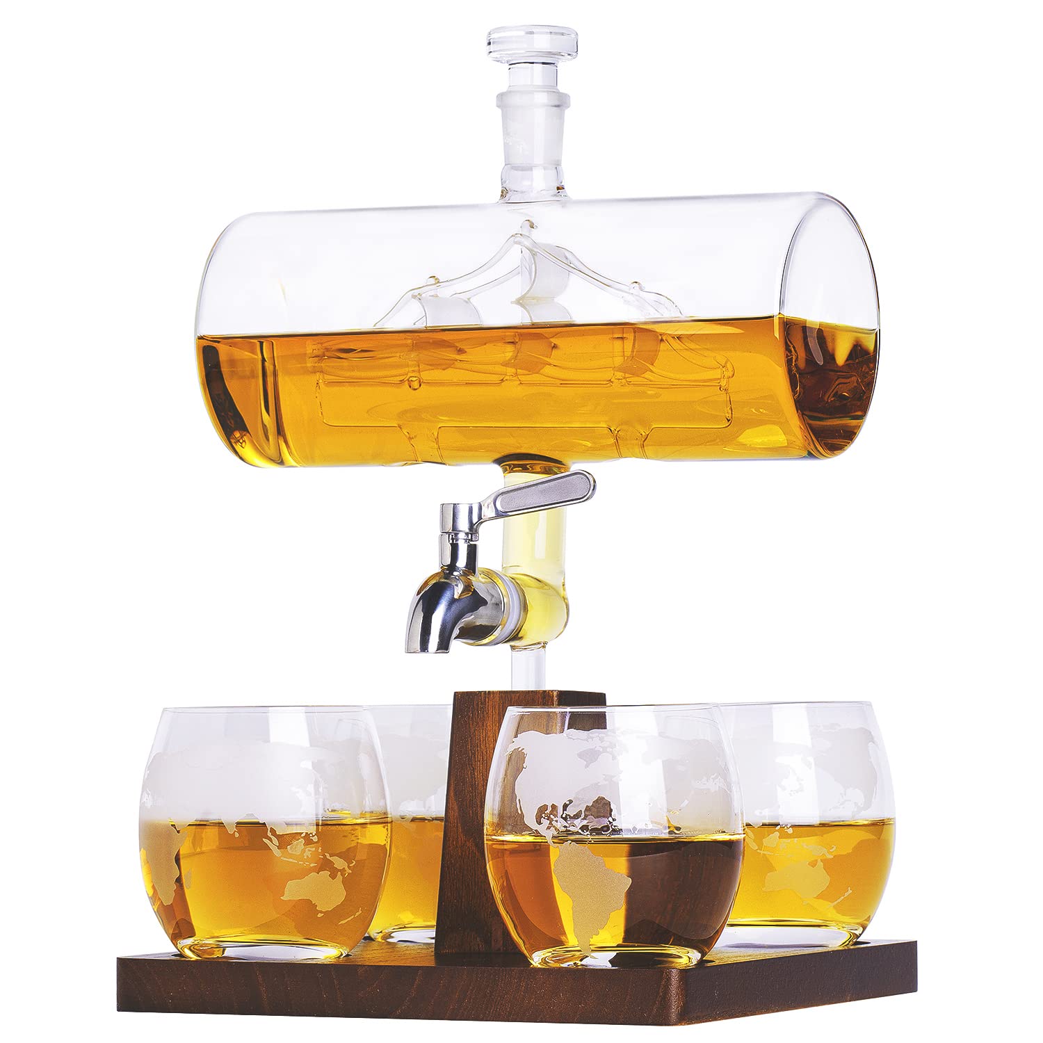 Premium Whiskey Decanter Set with 4 Crystal Globe Glasses - Elegant Barware for Bourbon, Scotch & Liquor - Perfect for Home Bars, Gifts & Entertaining