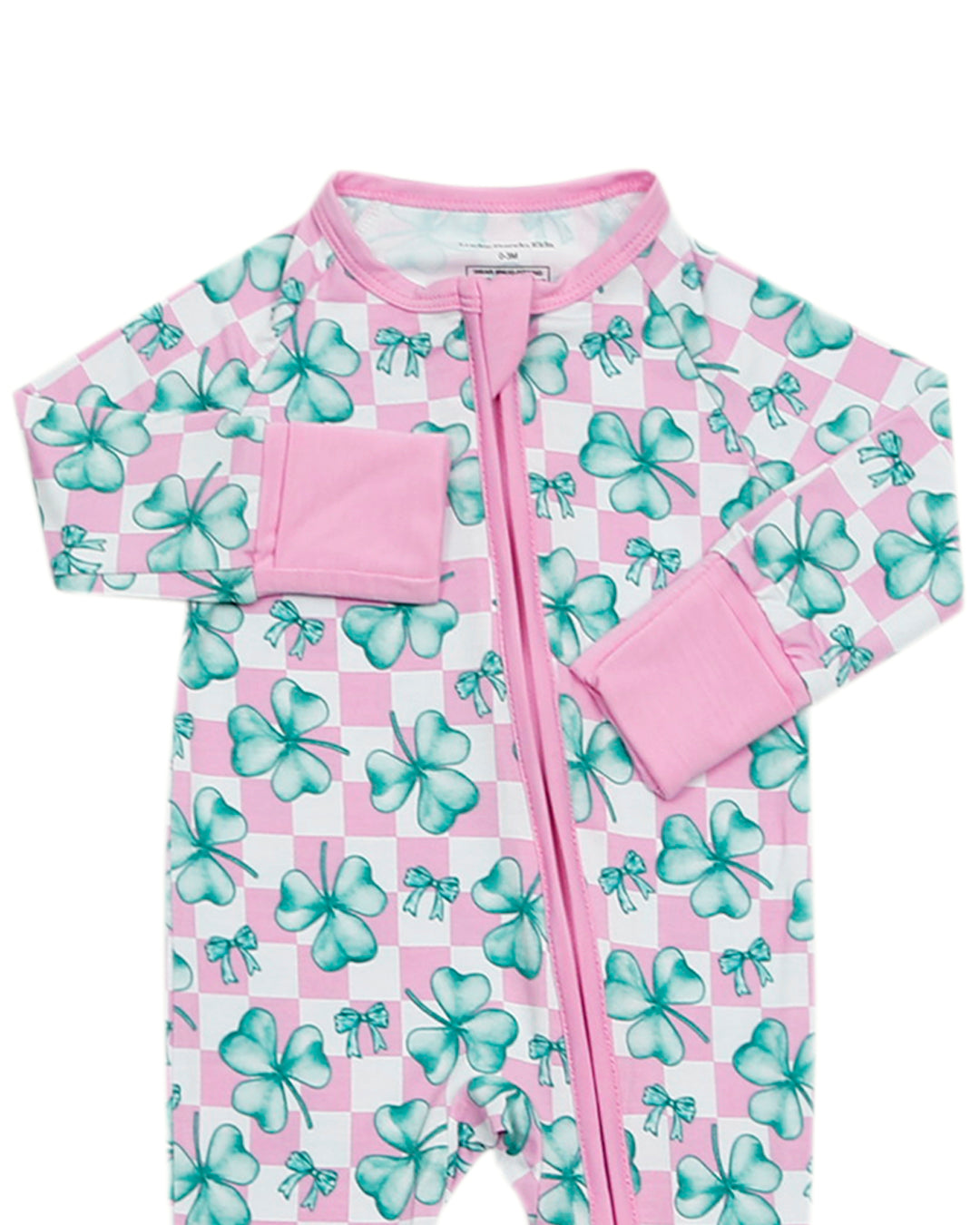 Organic Bamboo Zip Romper for Babies - Shamrock & Bows Design - Soft & Breathable One-Piece Outfit for Newborns & Infants - Perfect for Playtime, Sleepwear & Photo Shoots