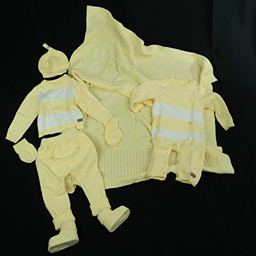 Soft Rabbit Pattern Knit Newborn Baby Set - Yellow & White Outfit for Infant Boys & Girls | Perfect for Photo Shoots, Gifts & Special Occasions
