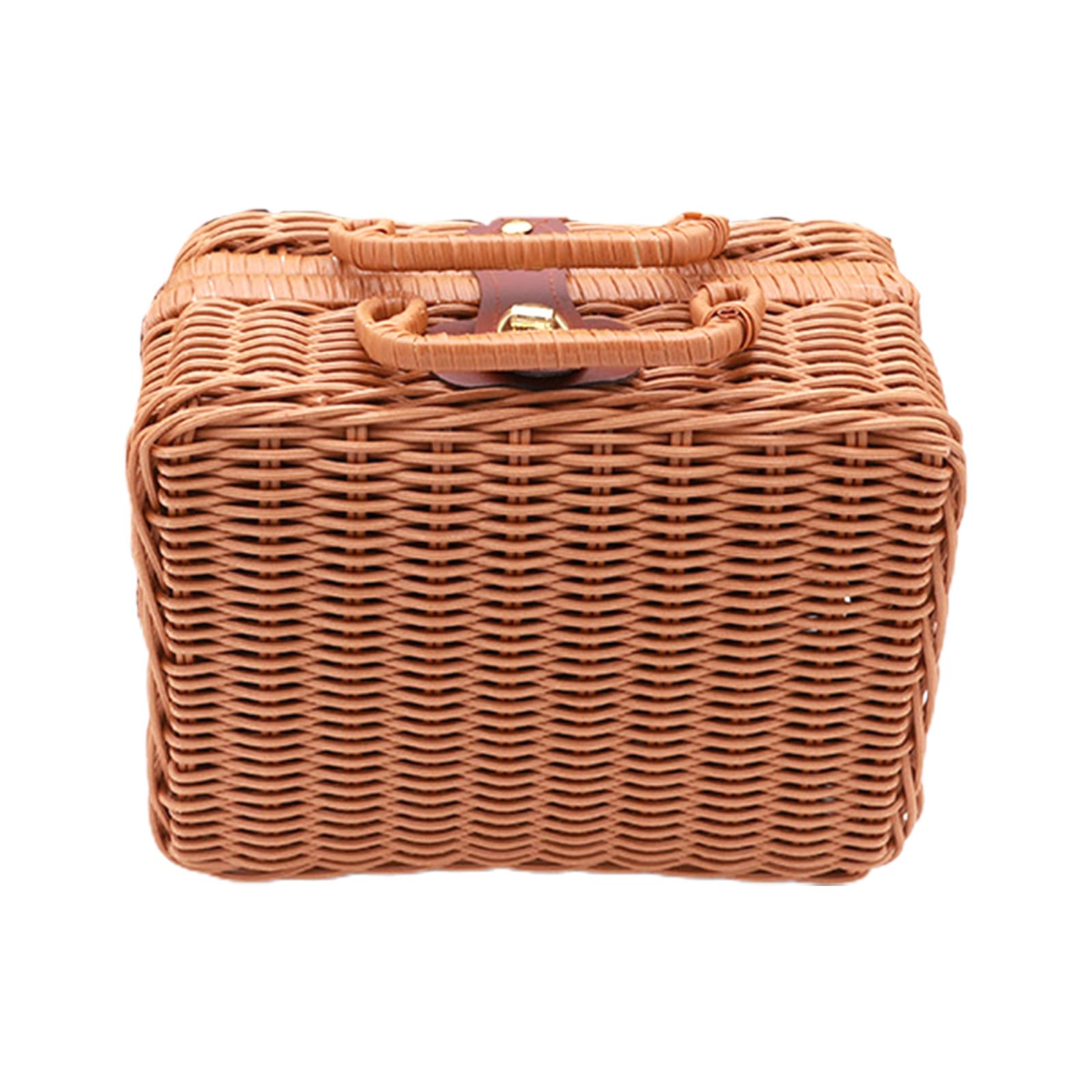 Vintage Woven Rattan Storage Basket - 13.8x9.4x4.7 Inch Retro Wicker Suitcase with Handles, Handwoven Willow Makeup Organizer & Crossbody Bag | Perfect for Home Decor, Beach Accessories, and Boho Chic Fashion Storage