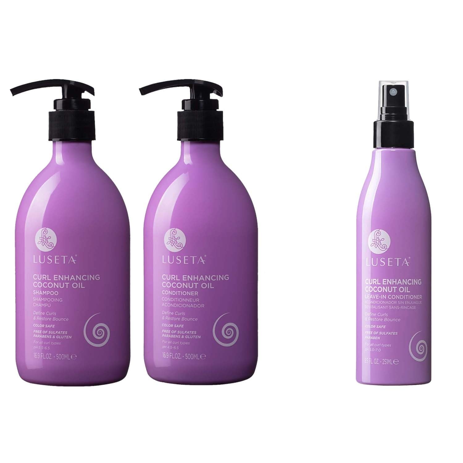 Luseta Coconut Oil Shampoo & Conditioner Set with Leave-In Treatment for Curly Hair - Hydrating & Defining Curls for Natural, Wavy & Coily Hair Types - Perfect for Daily Hair Care & Frizz Control