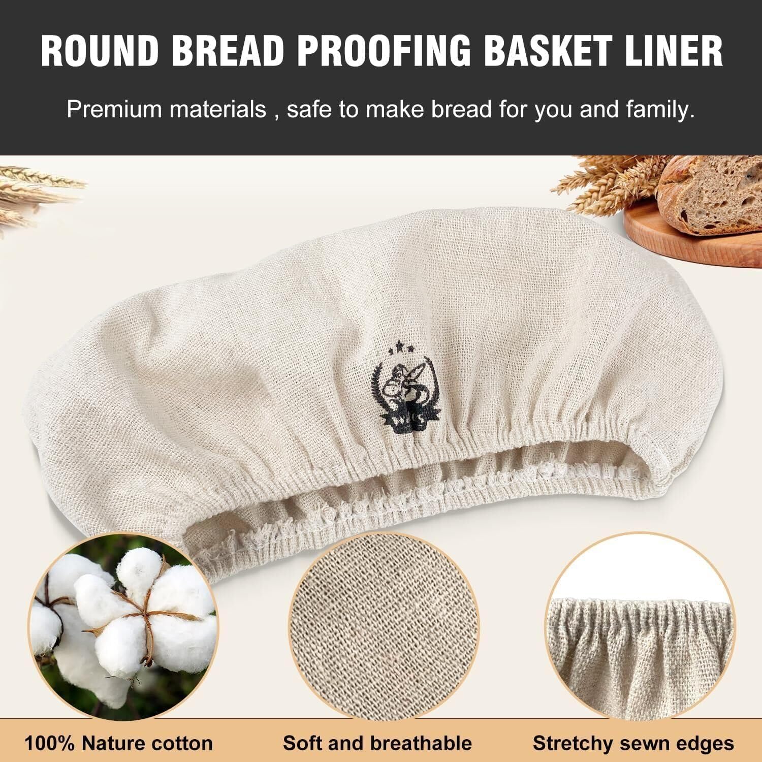 Walfos 23cm Round Banneton Proofing Basket Set - 100% Natural Rattan Sourdough Bread Basket with Lame, Dough Scraper, Liner & Accessories for Artisan Bread Baking | Perfect for Home Bakers & Professional Bakeries