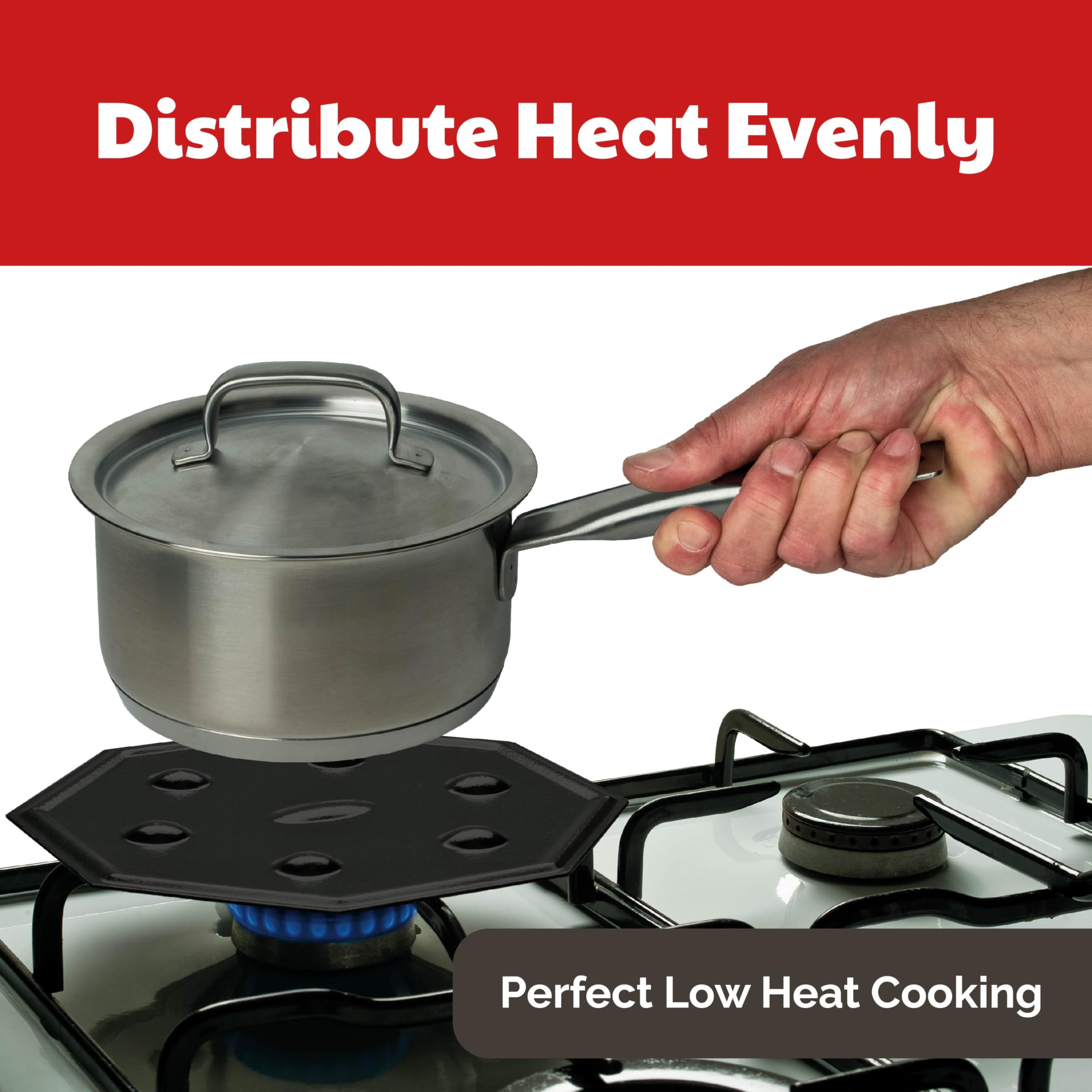 **SimmerMat Heat Diffuser for Gas & Electric Stoves - 4 Pack Stainless Steel Flame Diffuser Plates - Slow Cooking & Simmering Accessories - Dishwasher Safe Stove Top Cover - Perfect for Sauces, Stews & Low-Heat Cooking**