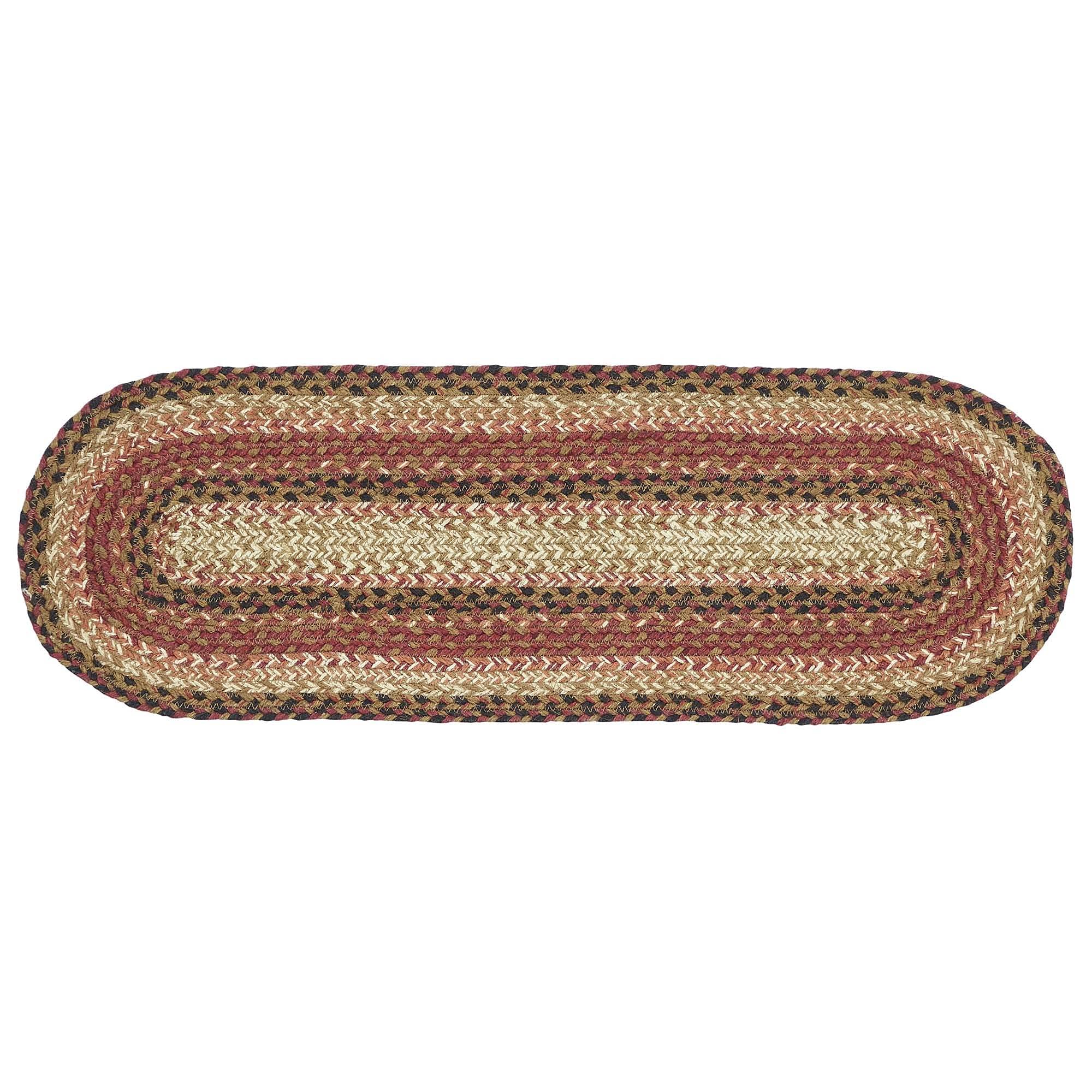 VHC Brands Ginger Spice Stair Tread - Non-Slip Jute Blend Oval Rug - 8.5 x 27 Inches in Orange Red Tan - Perfect for Stairs, Entryways & Home Decor
