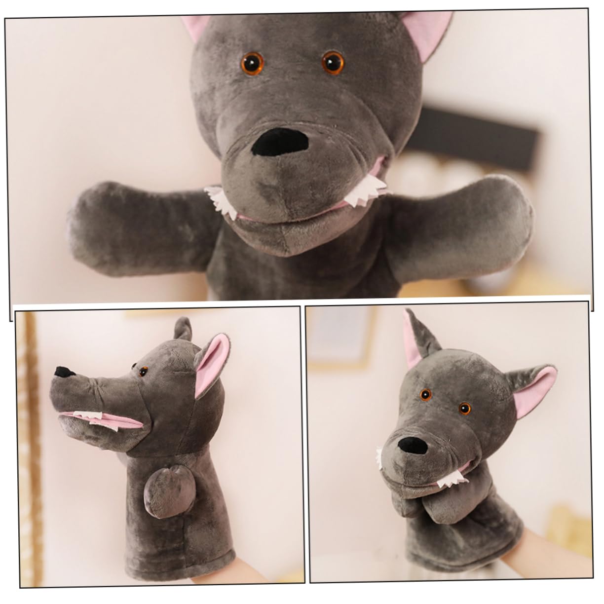 Phenofice Zoo Animal Hand Puppets - Soft Plush Stuffed Animal Puppets for Kids, Jungle & Farm Animal Toys (Dark Grey Cotton) - Perfect for Storytelling, Pretend Play & Early Childhood Education