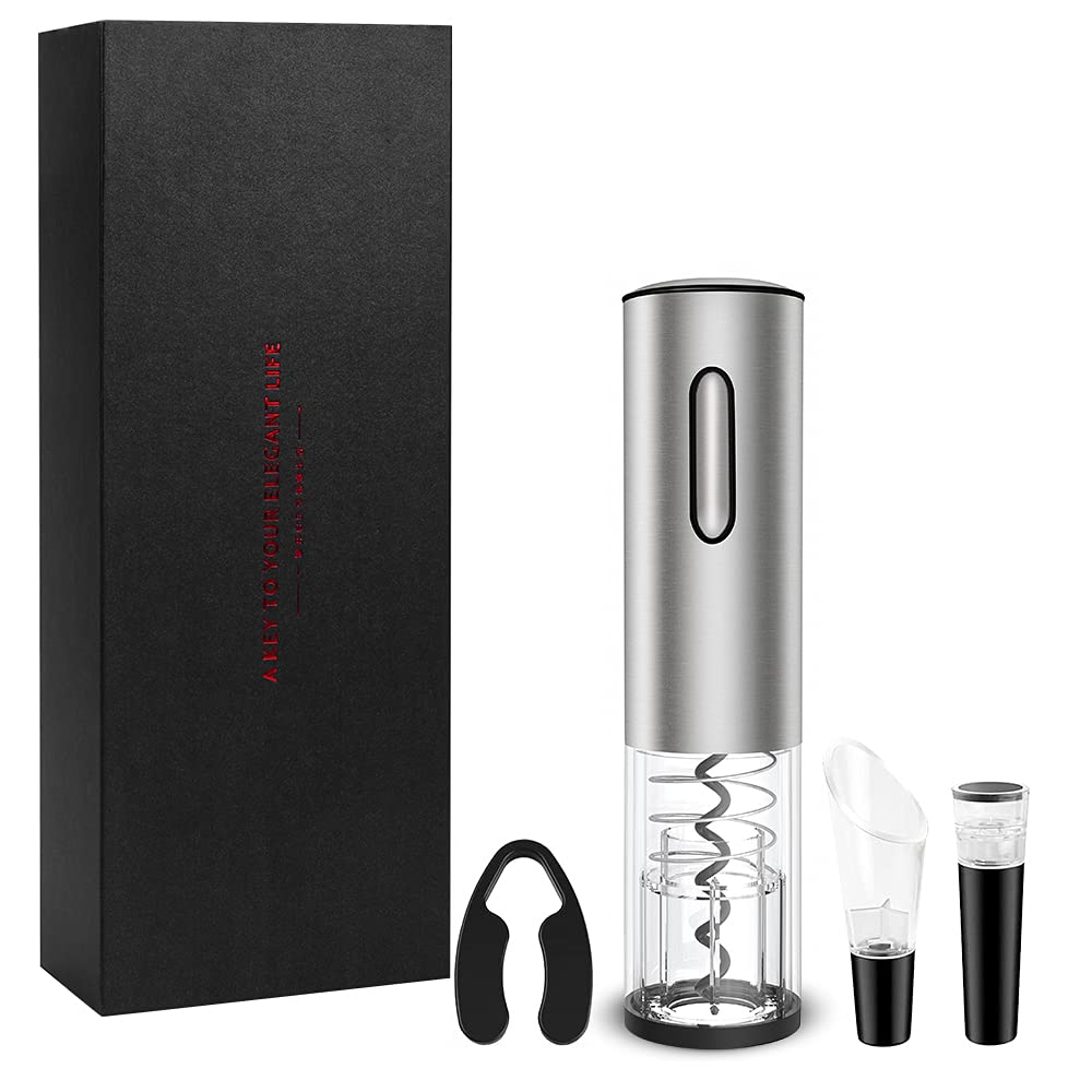 Premium Electric Wine Opener Gift Set - Automatic Wine Bottle Opener with Foil Cutter, Wine Stopper, Wine Pourer & USB Charging Cable (Nature) - Perfect for Home Bars, Dinner Parties & Wine Lovers
