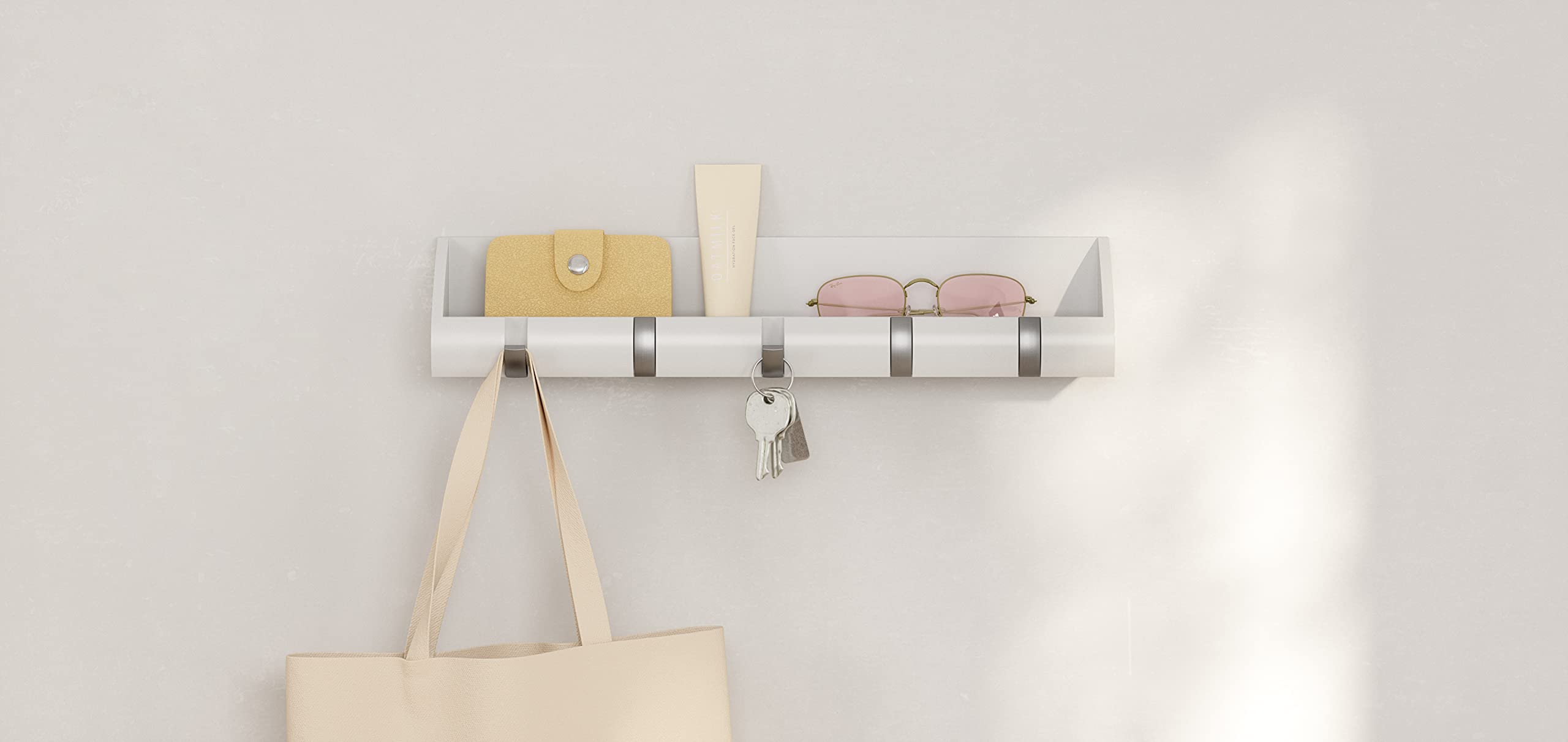 Umbra Cubby Wall Mount Entryway Organizer - White | Stylish Storage for Keys, Mail & Essentials | Perfect for Hallway, Foyer & Small Space Organization