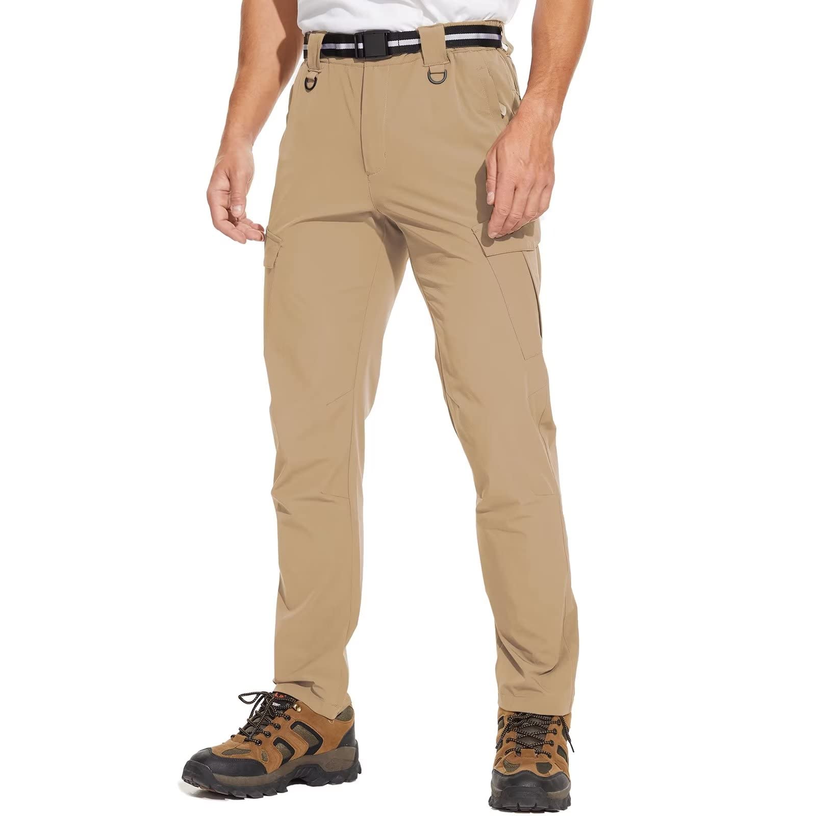 Men's Quick Dry Waterproof Lightweight Hiking Pants - Outdoor Cargo Work & Fishing Pants with 6 Pockets & Belt - Perfect for Camping, Trekking and Outdoor Adventures