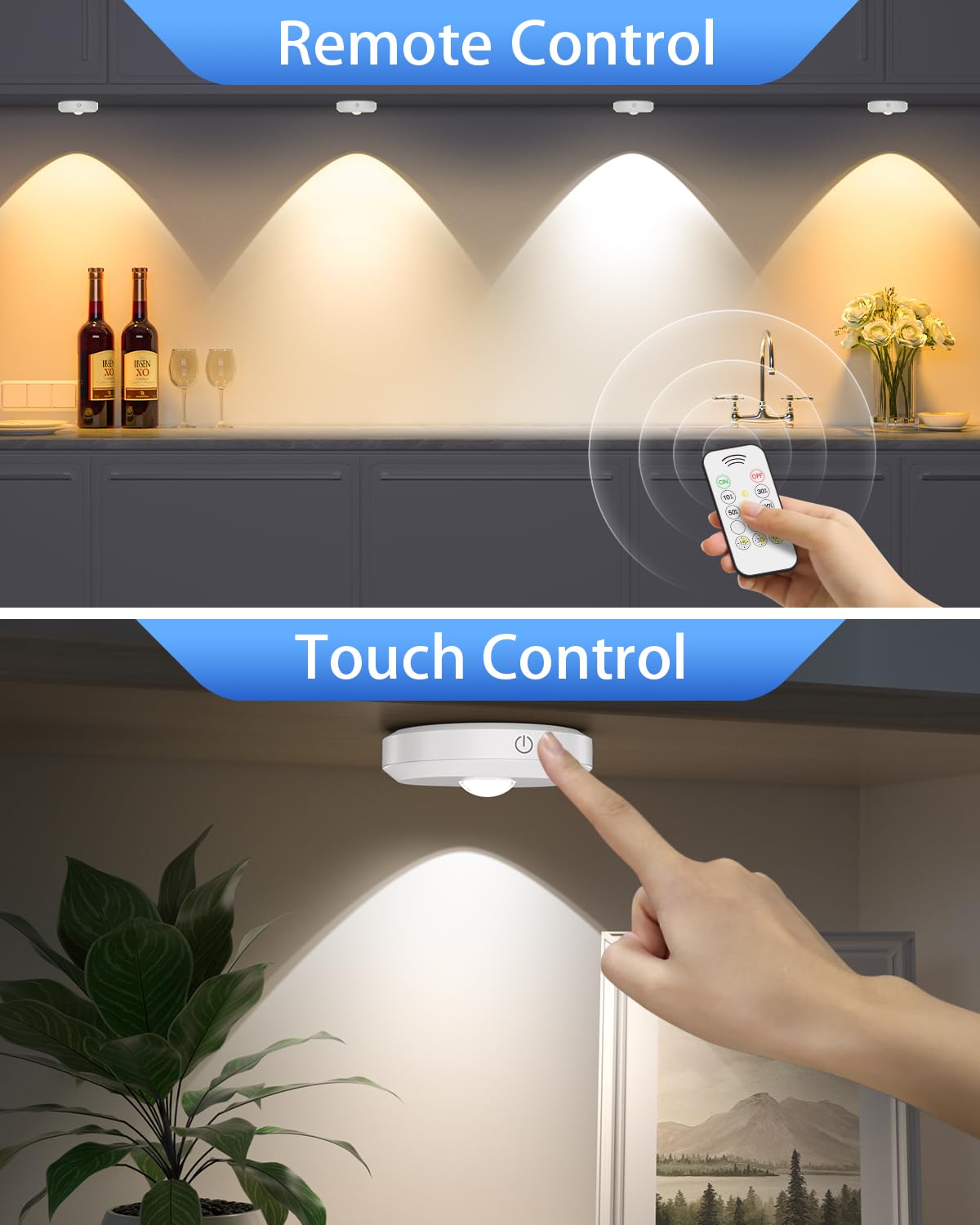 WILLED Rechargeable LED Puck Lights with Remote Control - 3 Color Temperatures, Timer & Dimmable Under Cabinet Lighting - 6 Pack for Kitchen, Closet, Shelf (Perfect for Nighttime Navigation & Accent Lighting)