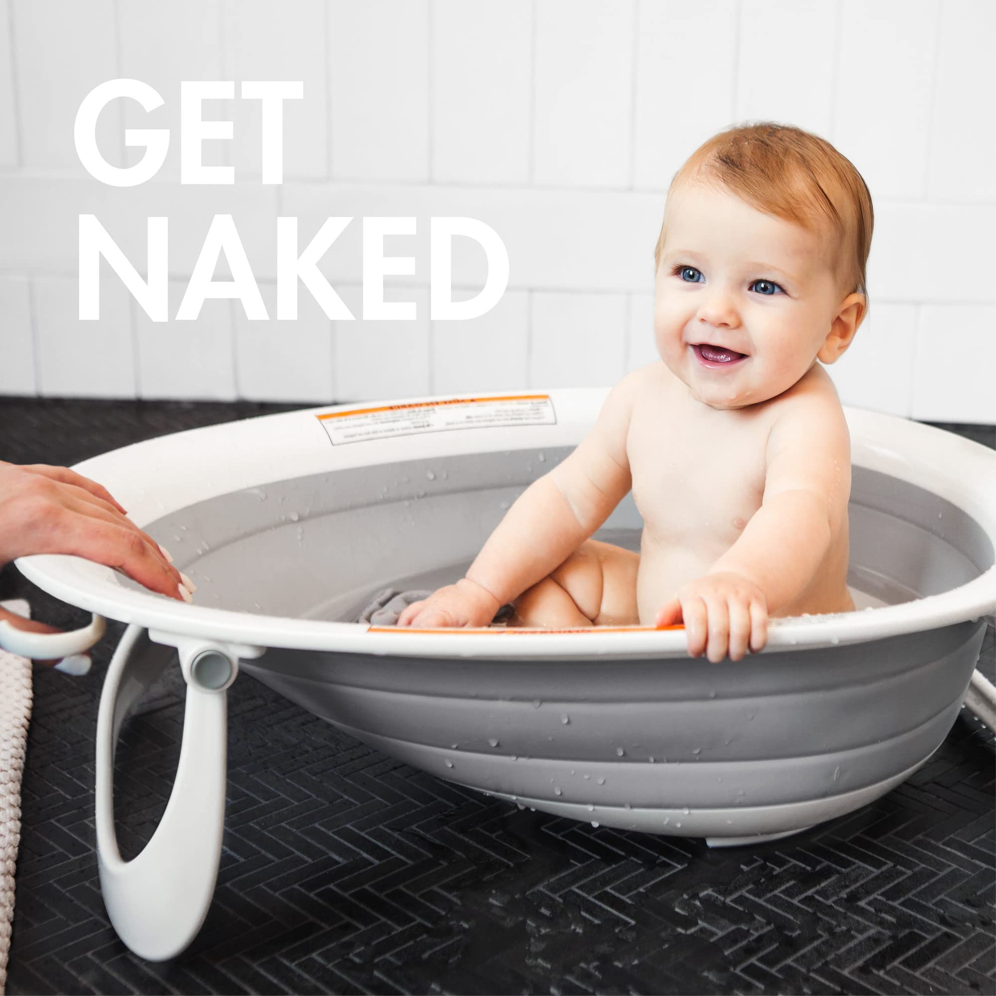 Boon Naked Collapsible Baby Bathtub - Portable Adjustable 2-Position Infant Tub for Newborns & Toddlers (0-18 Months) - Space-Saving Foldable Design for Travel & Home Use - Lightweight & Easy Storage - Perfect for Bath Time, Camping & Small Spaces - Gray