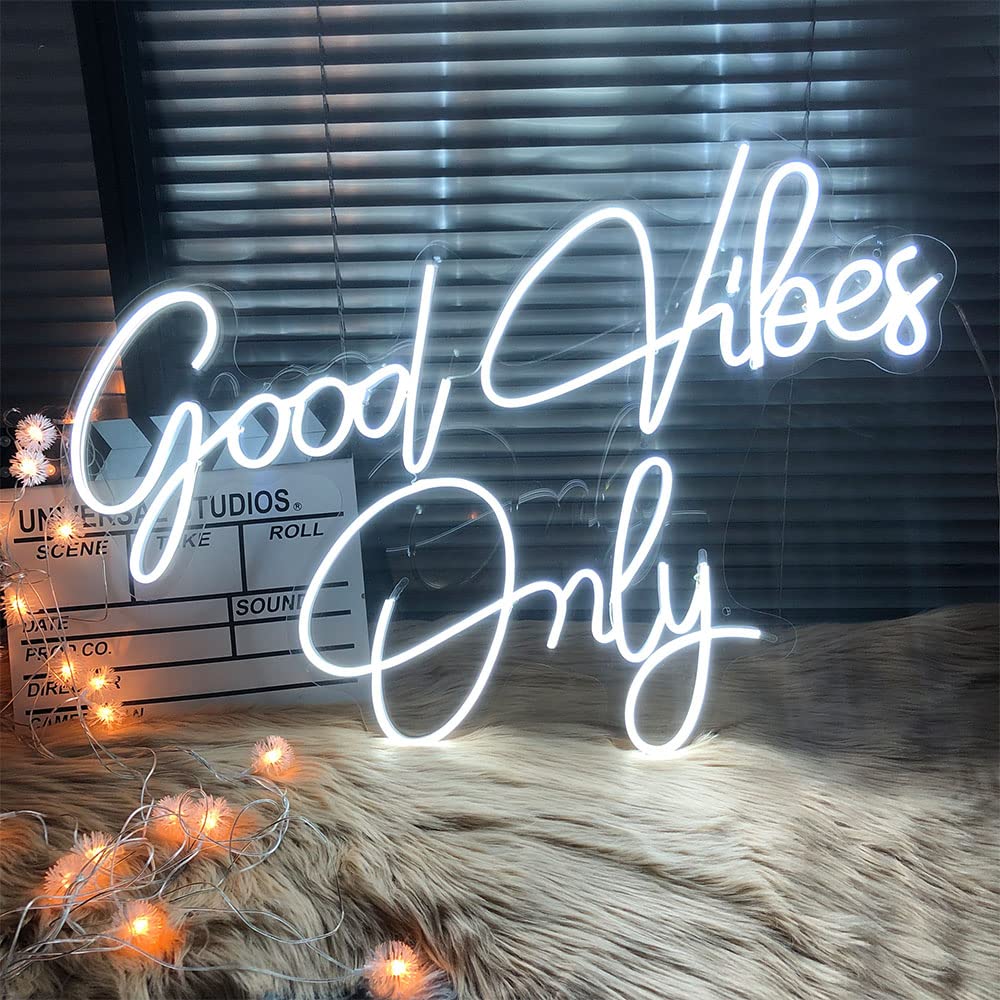 CiCiYours Good Vibes Only Neon Sign - 23x15 Inch Dimmable LED Wall Decor for Bedroom, Party & Home | Perfect for Birthday, Bachelorette & Wedding Decorations | Cold White Light Gift Idea for Women & Teens