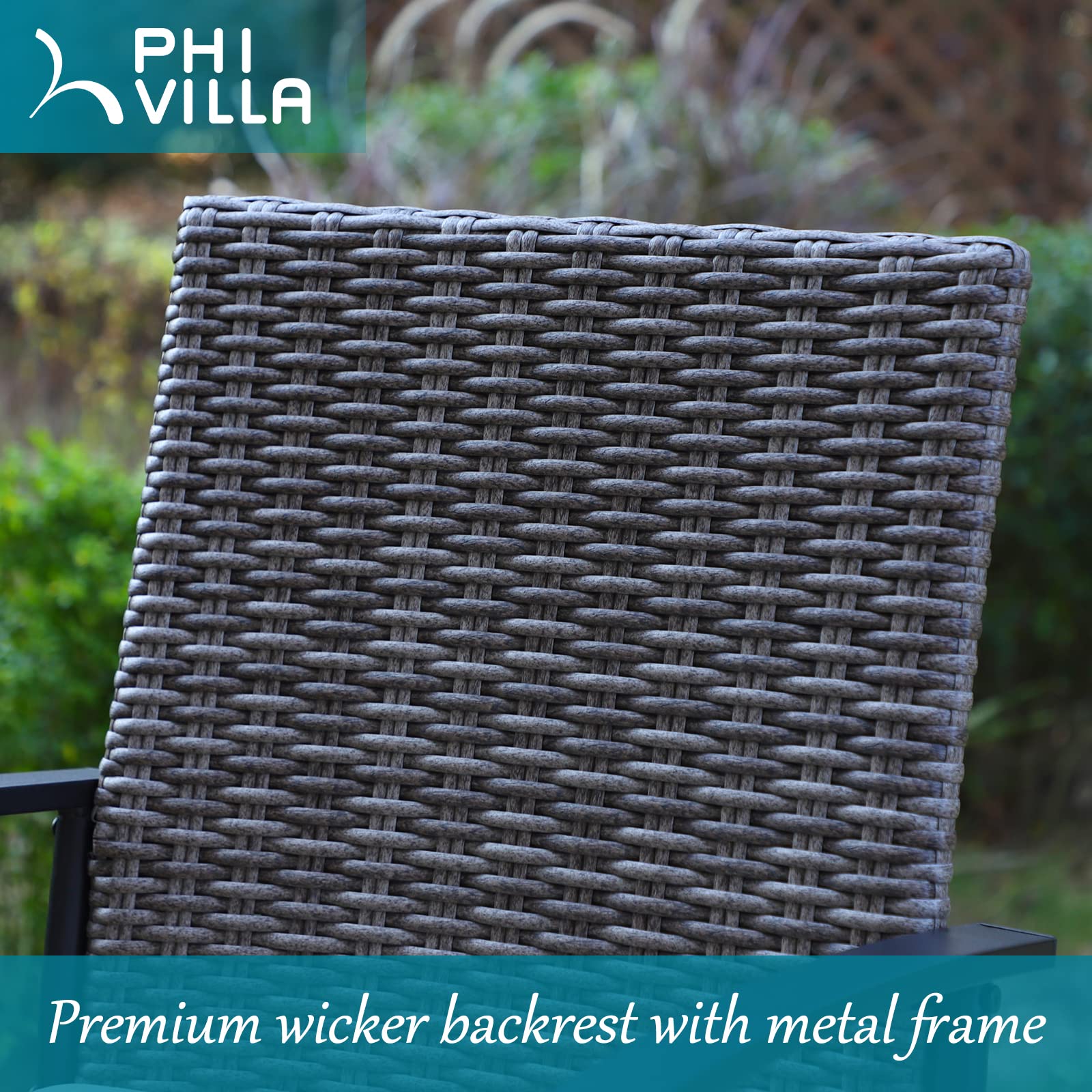 PHI VILLA 6-Piece Outdoor Bar Stool Set - All-Weather Wicker Bar Height Patio Chairs with Brown Rattan Backrest, Metal Frame & Beige Cushions - Perfect for Garden, Lawn, Poolside & Outdoor Dining Areas