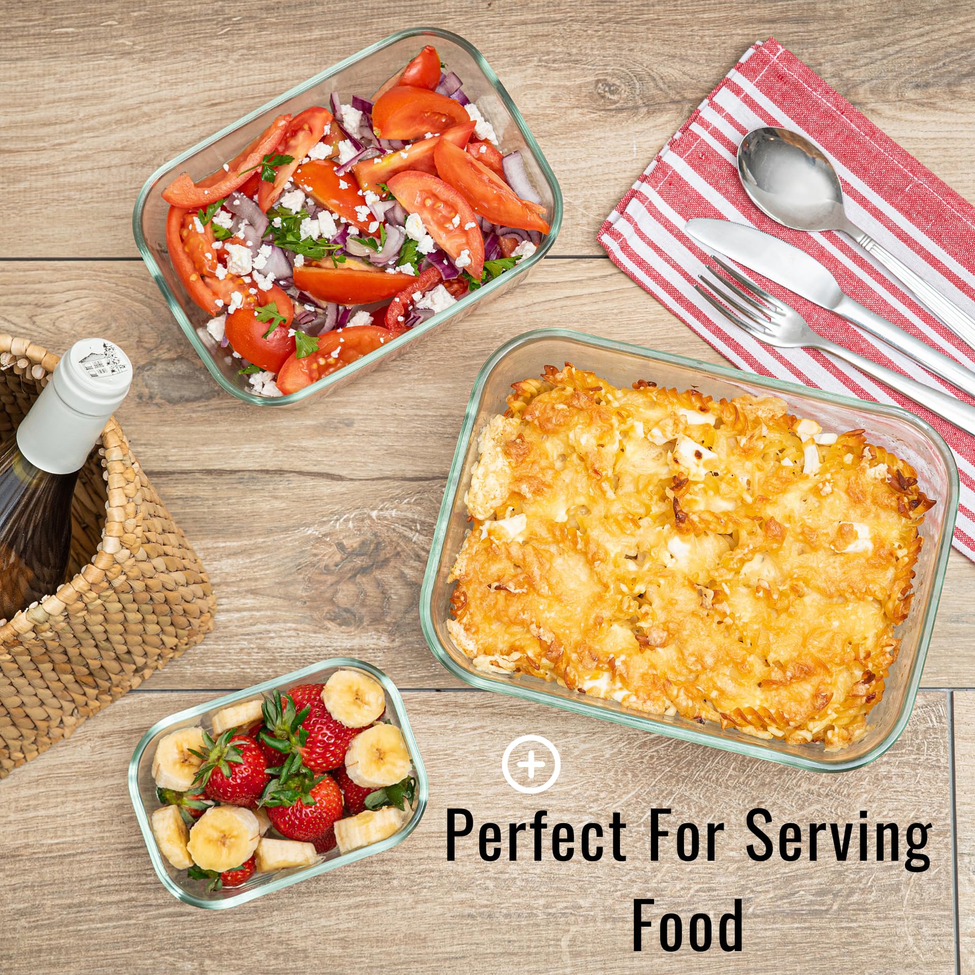 Moss & Stone Extra Large Glass Food Storage Containers with Lids (Set of 3) - 101oz, 54oz, 16oz - Airtight, Leak Proof, Microwave, Dishwasher & Oven Safe - Perfect for Meal Prep, Leftovers & Pantry Organization