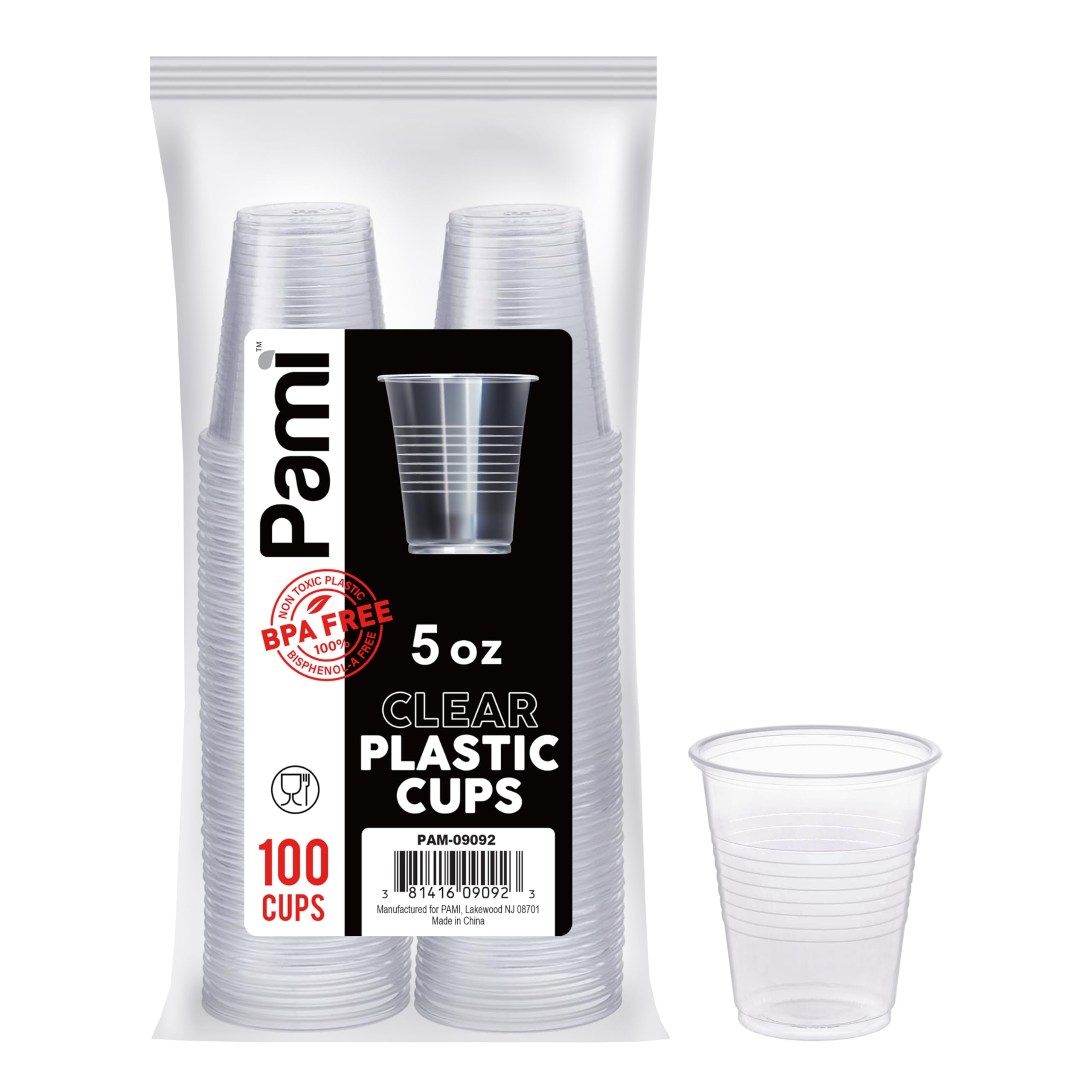 PAMI 5oz Clear Plastic Cups [100 Pack] - BPA-Free Disposable Drinking Glasses for Parties, Events & Daily Use - Ideal for Iced Tea, Smoothies, Cocktails, Jello, Punch & Cold Beverages - Perfect for Home, Office, Restaurants & Outdoor Gatherings