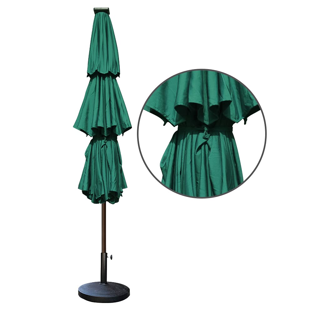 EliteShade USA 10-Year Fade-Resistant 9ft Solar-Powered 3-Tier Patio Umbrella with 80 LED Lights - Outdoor Market Umbrella with Ventilation & UV Protection (Forest Green) - Perfect for Backyard, Poolside, Restaurant & Outdoor Dining Areas