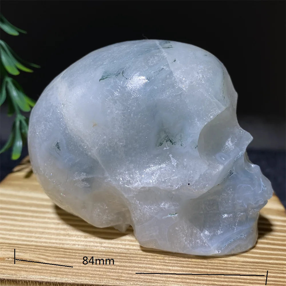 Natural Green Moss Agate Carved Skull Druzy Crystal - Healing Stone Geode for Witchcraft & Home Decor | Meditation, Altar Display & Spiritual Healing Gift