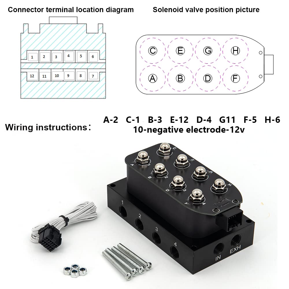 12V Air Ride Suspension Manifold Kit with 8 Solenoid Valves & 1M 9-Switch Wired Remote Controller - Perfect for Air Bag Inflation/Deflation in Custom Cars, Trucks, and Lowrider Vehicles