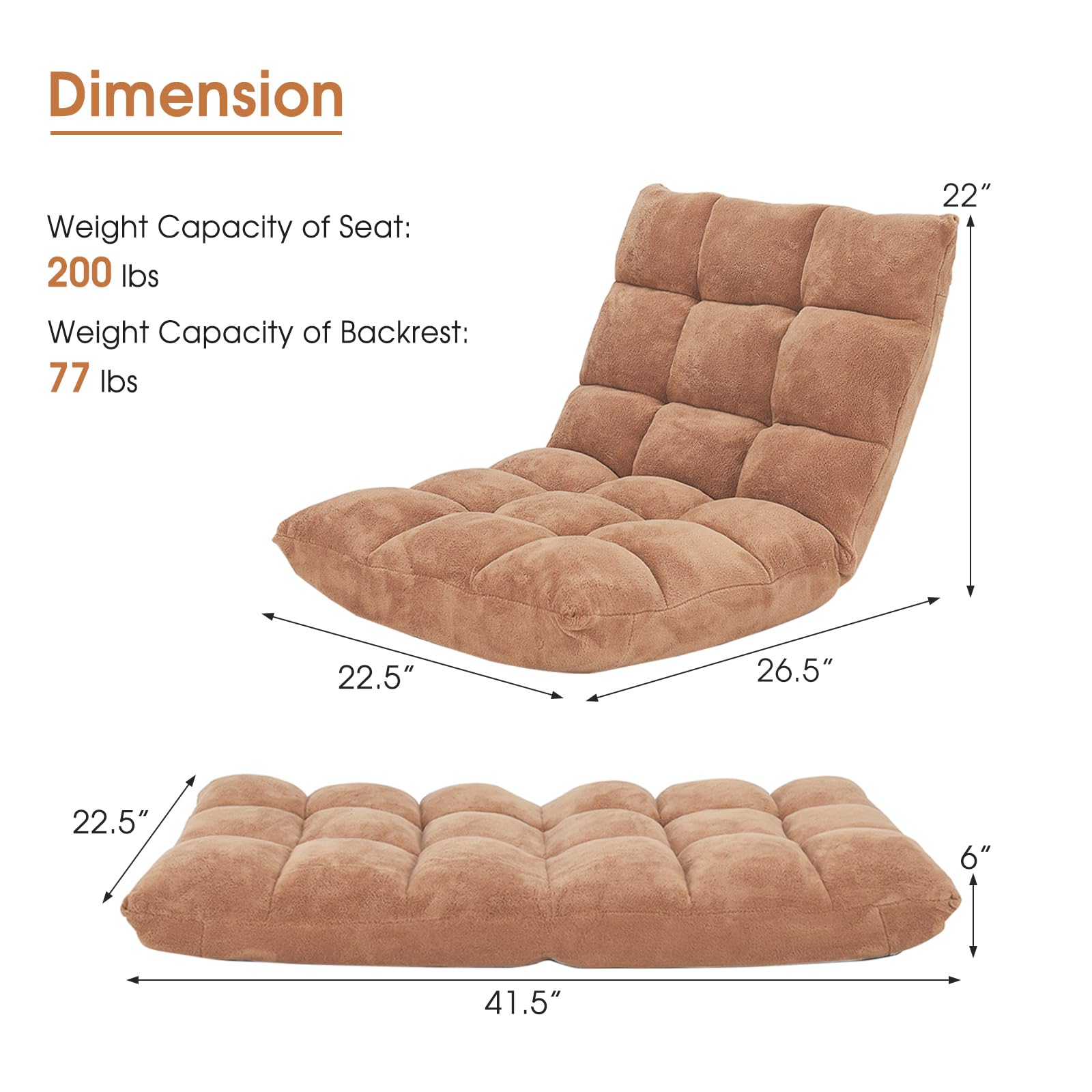 LDAILY 14-Position Adjustable Floor Gaming Chair with Lumbar Support - Padded Cushion Folding Recliner Sofa for Floor Seating, Reading & Video Games - Perfect for Living Room, Bedroom & Home Office (Pale Yellow)