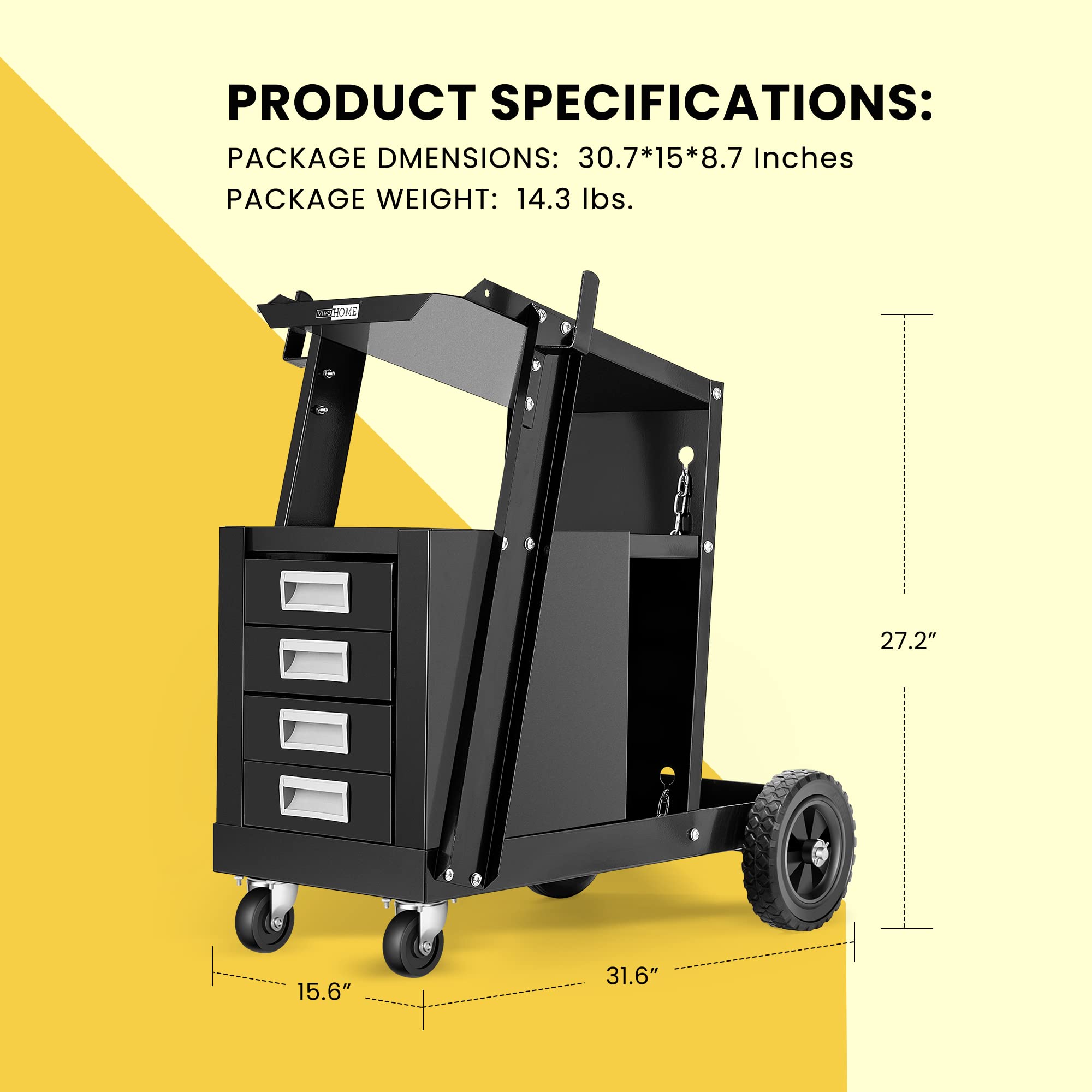 VIVOHOME Heavy Duty Rolling Welding Cart with 4 Storage Drawers, Upgraded Locking Wheels & Gas Cylinder Holder - Portable Workstation for TIG/MIG Welders, Plasma Cutters - Perfect for Garage, Workshop & DIY Metal Fabrication Projects